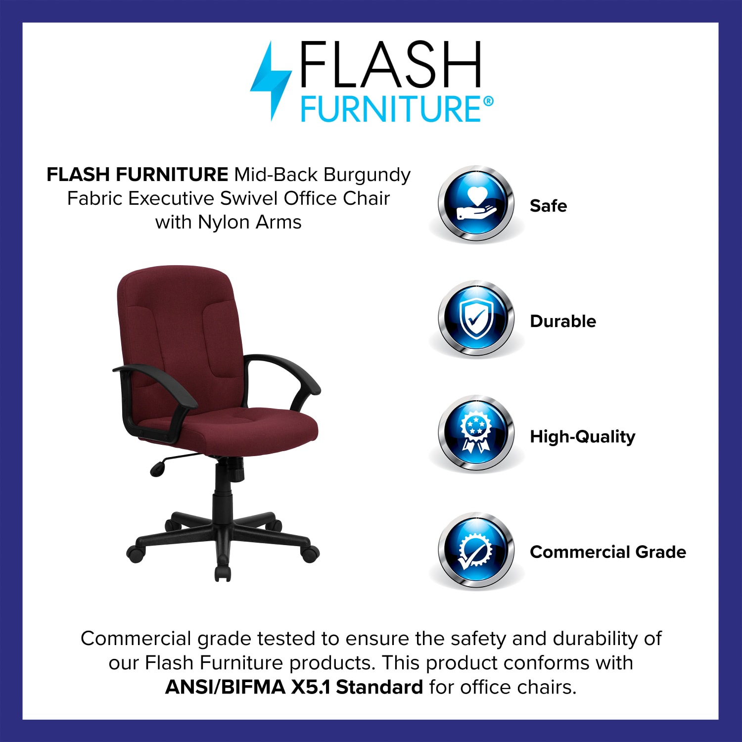 Flash Furniture Fabric Mid Back Swivel Chair BurgundyBlack PopularChairscom
