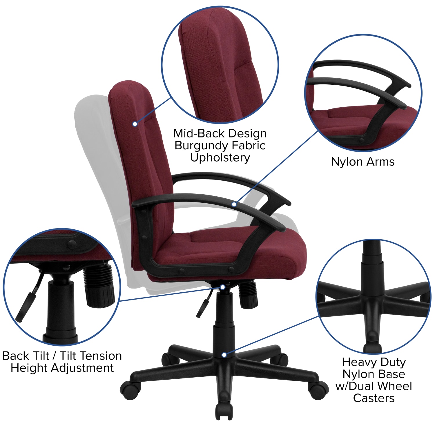 Flash Furniture Fabric Mid Back Swivel Chair BurgundyBlack PopularChairscom
