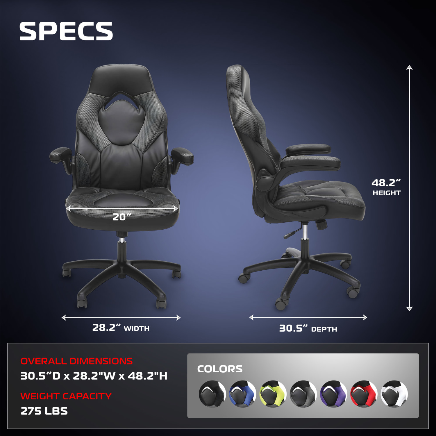 Respawn Racing Style Ergonomic Bonded Leather Computer Gaming Chair, Gray - Image 3
