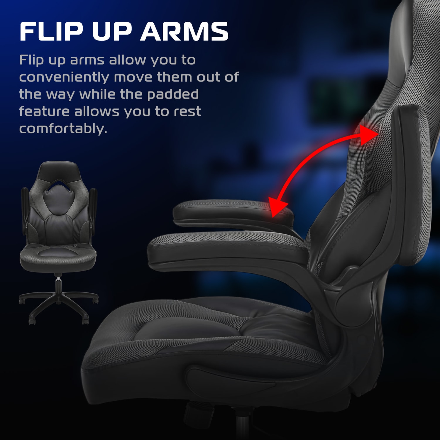 Respawn Racing Style Ergonomic Bonded Leather Computer Gaming Chair, Gray - Image 4