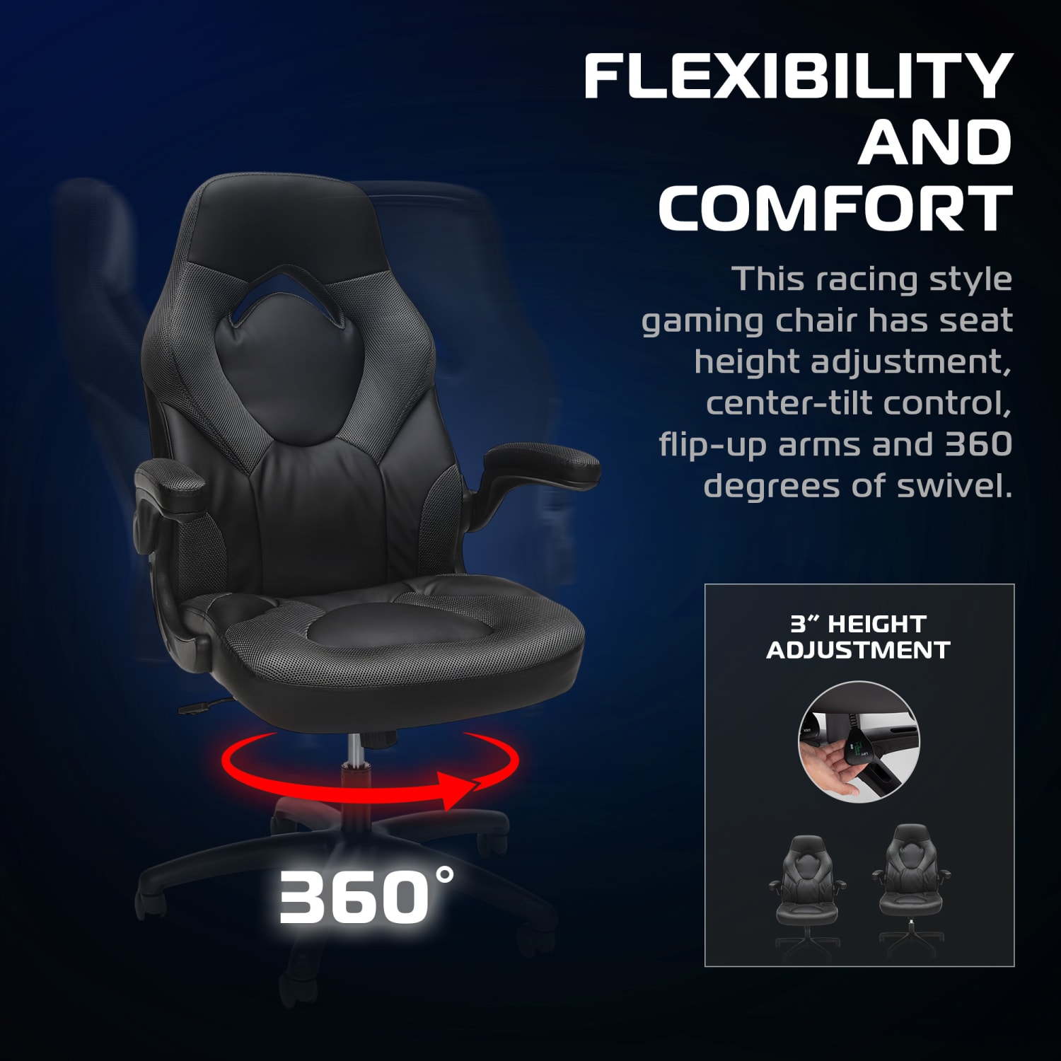 Respawn Racing Style Ergonomic Bonded Leather Computer Gaming Chair, Gray - Image 5