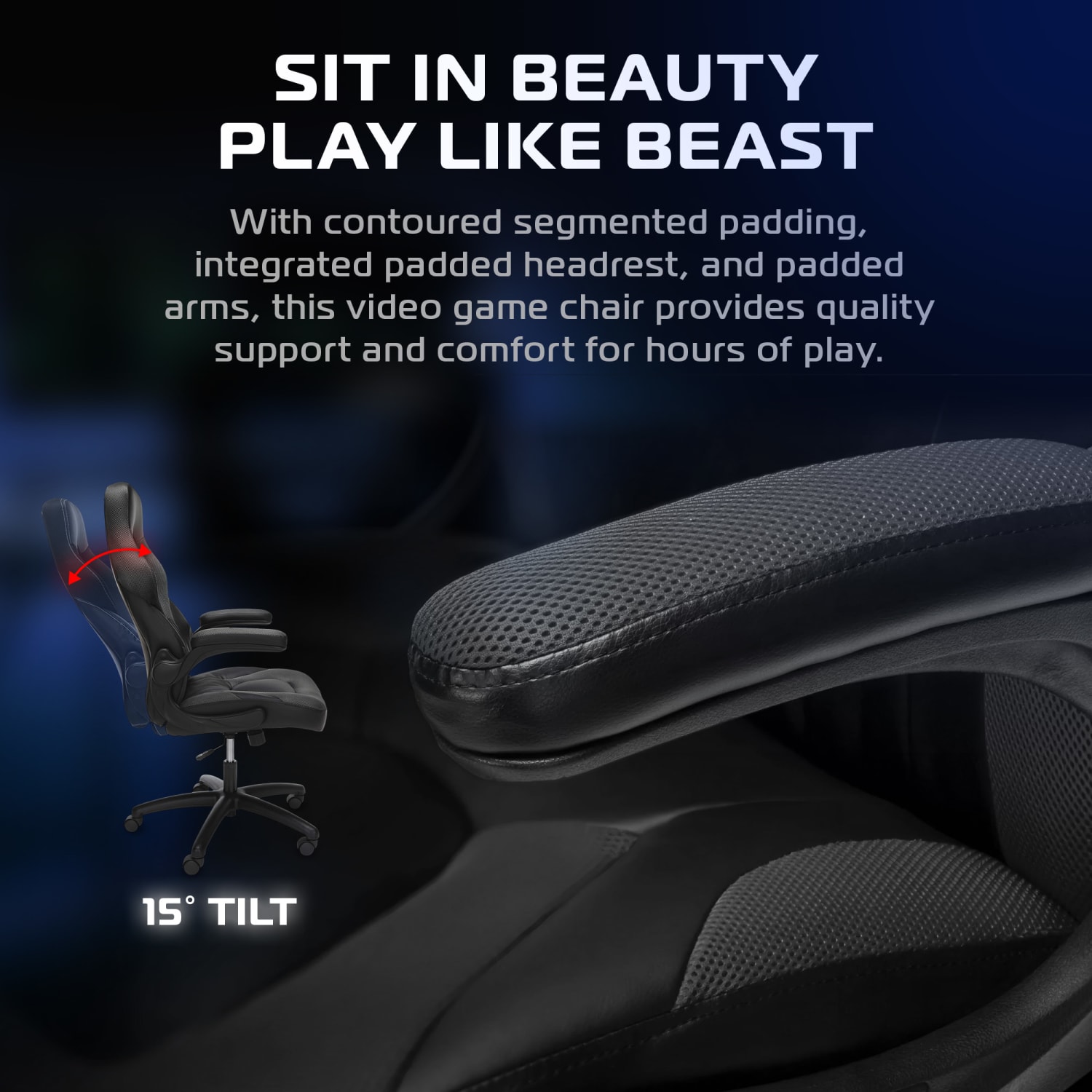 Respawn Racing Style Ergonomic Bonded Leather Computer Gaming Chair, Gray - Image 6