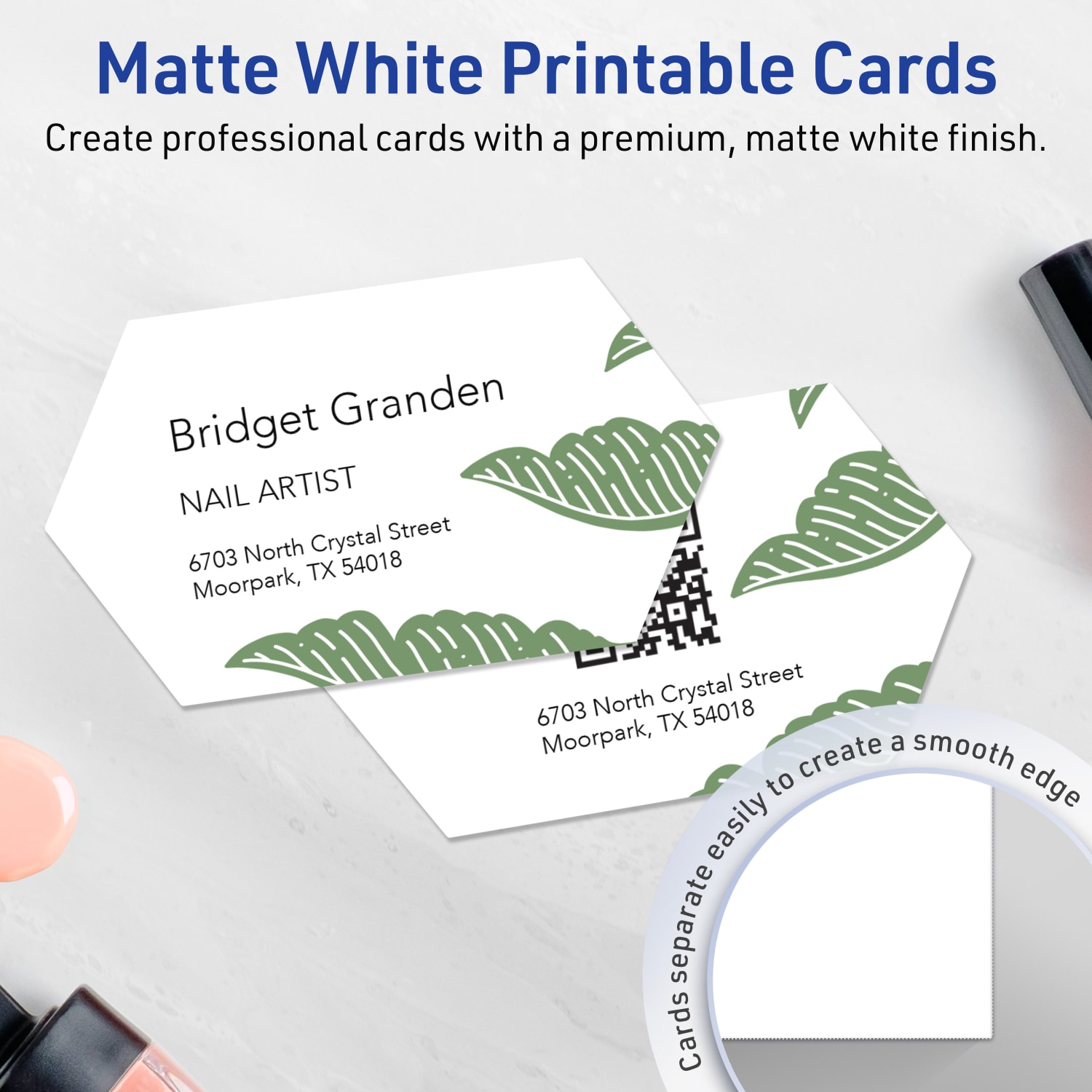 Avery Print-To-The-Edge Business Cards With Sure Feed Technology, 2inx3-1/2in Geo, Matte White, Pack Of 80 - Image 4
