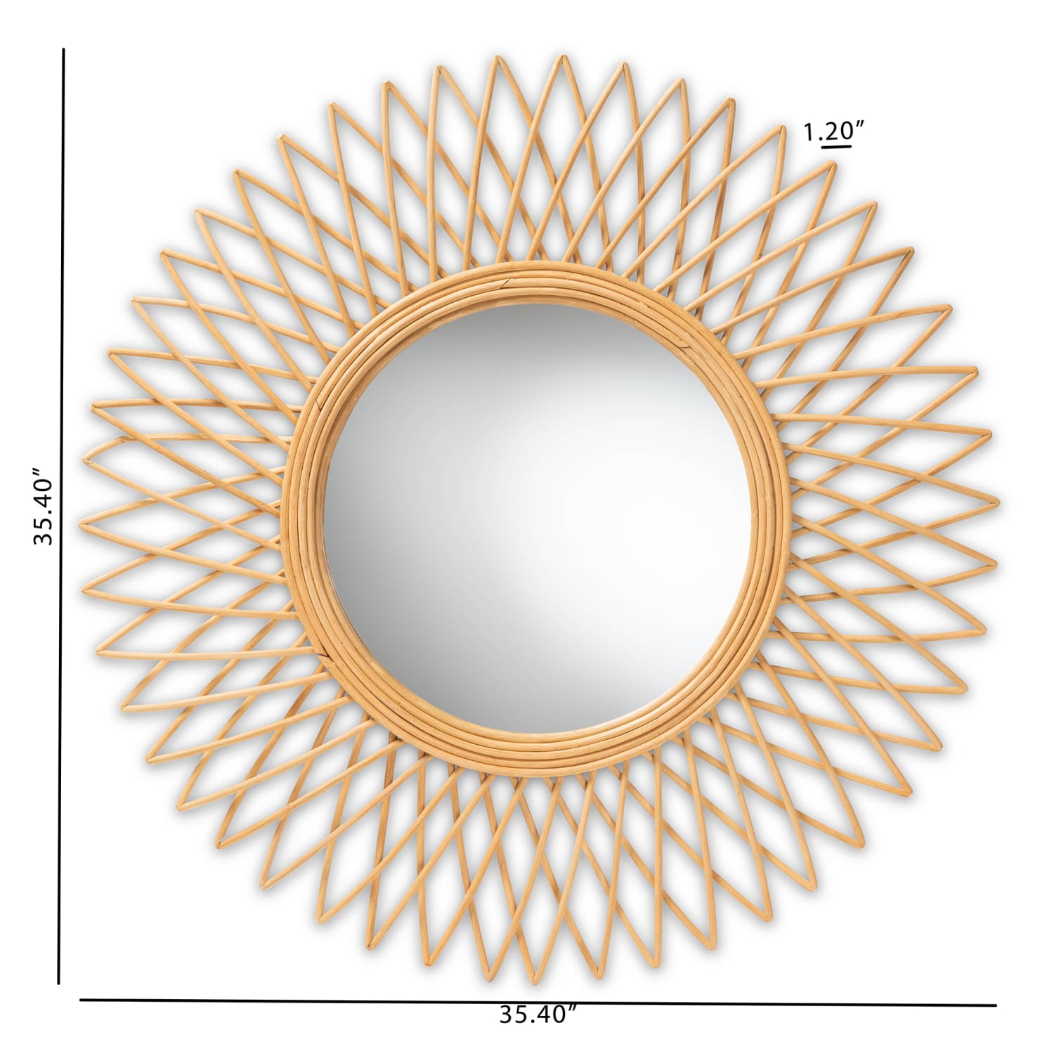bali & pari Vera Modern Bohemian Round Wall Mirror, 35-7/16inH x 35-7/16inW x 1-1/4inD, Natural Brown - Image 5