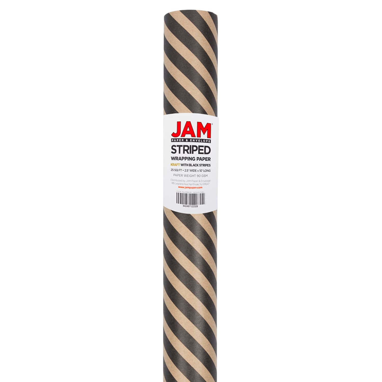 JAM Paper Wrapping Paper, Striped, 25 Sq Ft, Black & Brown Kraft - Image 3