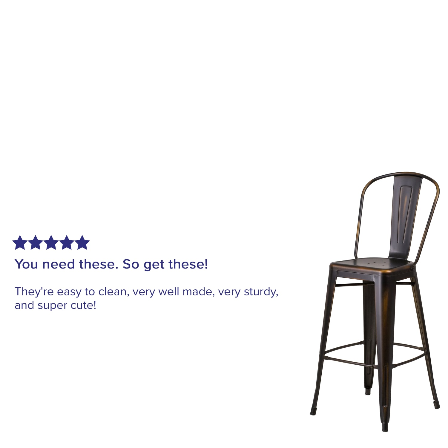 Flash Furniture Commercial-Grade 30inH Distressed Metal Bar Stool, Copper - Image 5