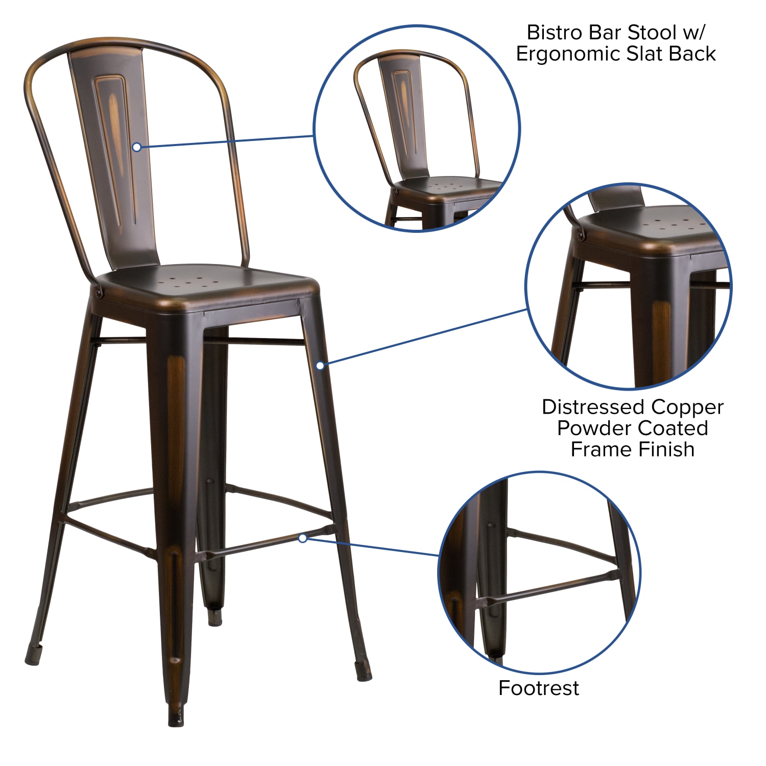 Flash Furniture Commercial-Grade 30inH Distressed Metal Bar Stool, Copper - Image 6