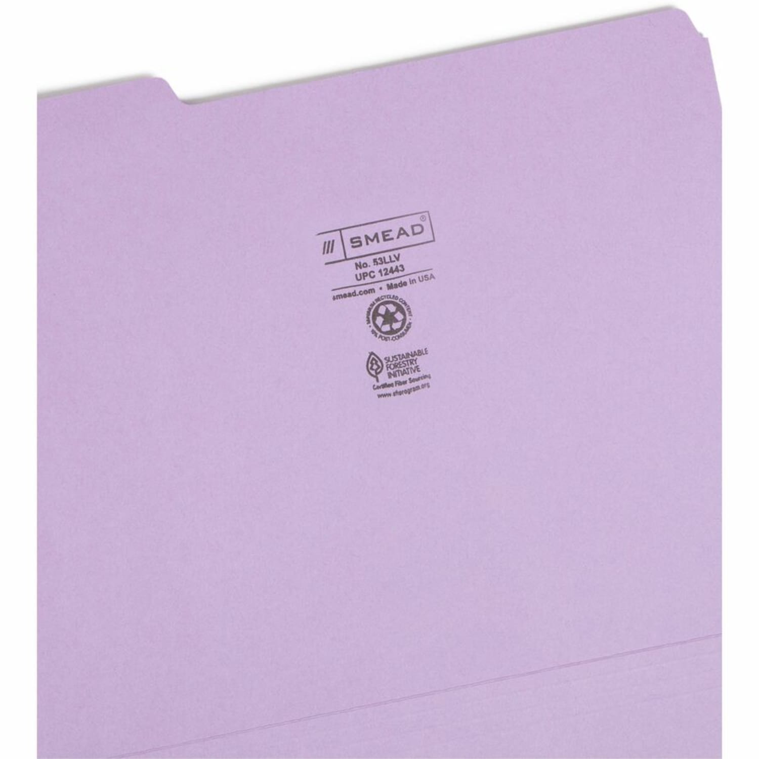 Smead 1/3-Cut Color Top-Tab File Folders, Letter Size, Lavender, Box Of 100 - Image 6