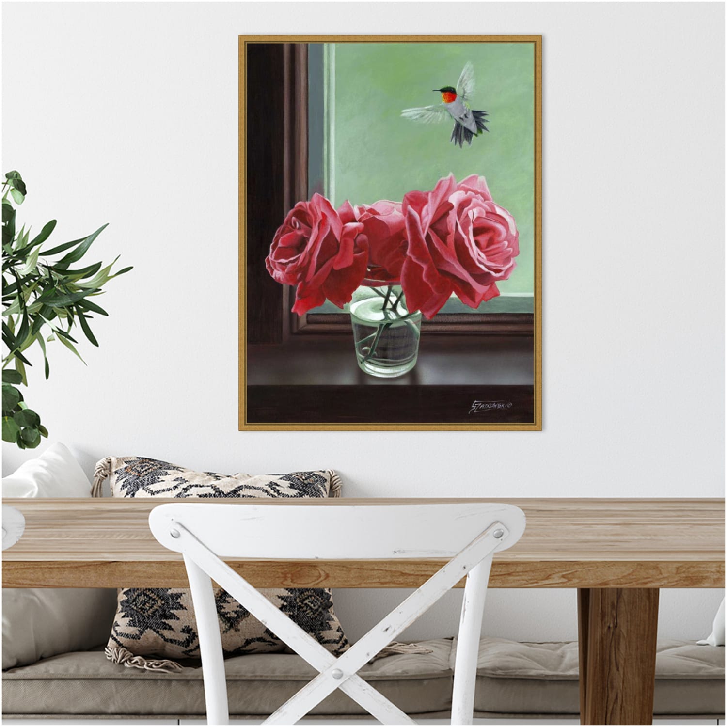 Amanti Art Window Shopping Rose by Fred Szatkowski Framed Canvas Wall Art Print, 24inH x 18inW, Gold - Image 3