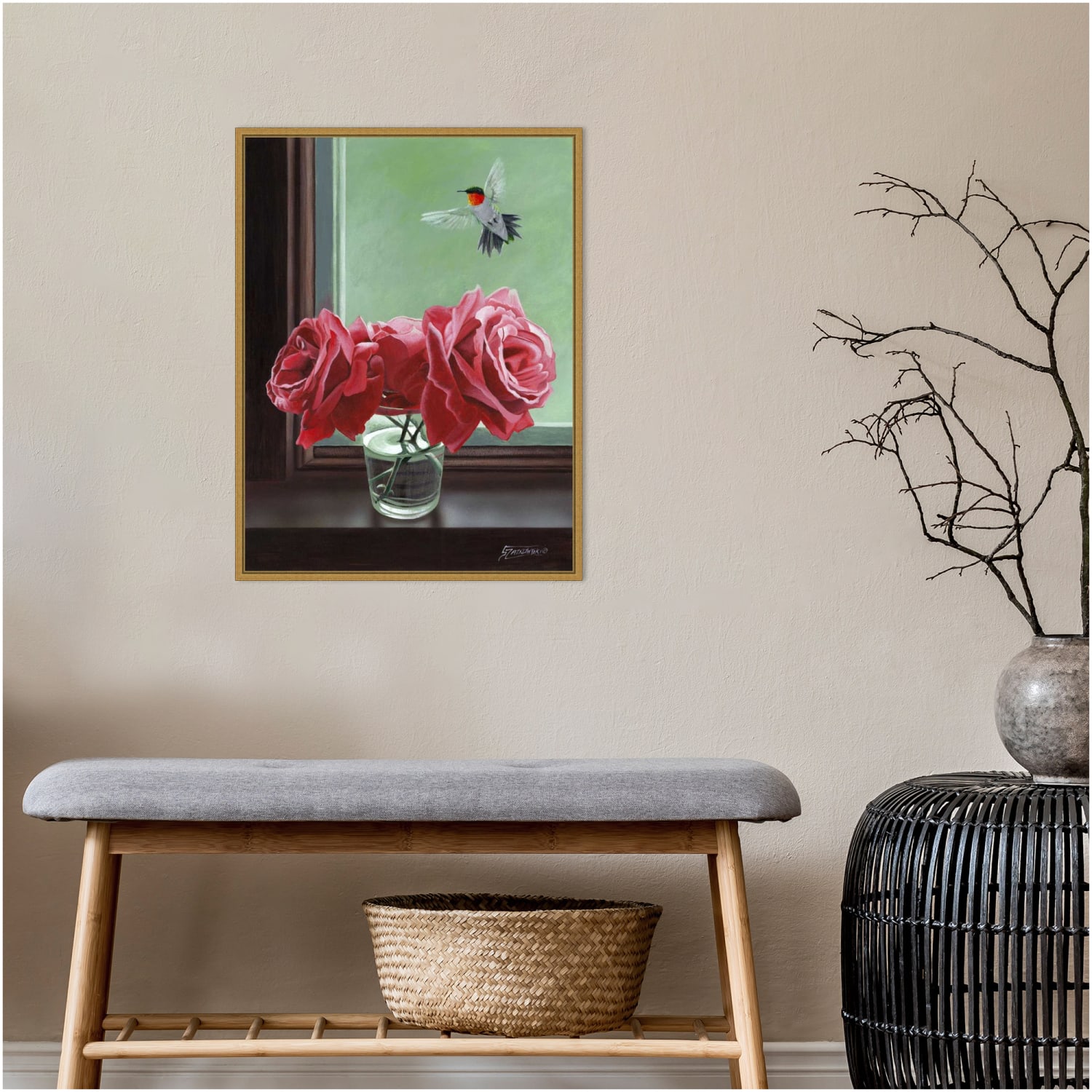 Amanti Art Window Shopping Rose by Fred Szatkowski Framed Canvas Wall Art Print, 24inH x 18inW, Gold - Image 4
