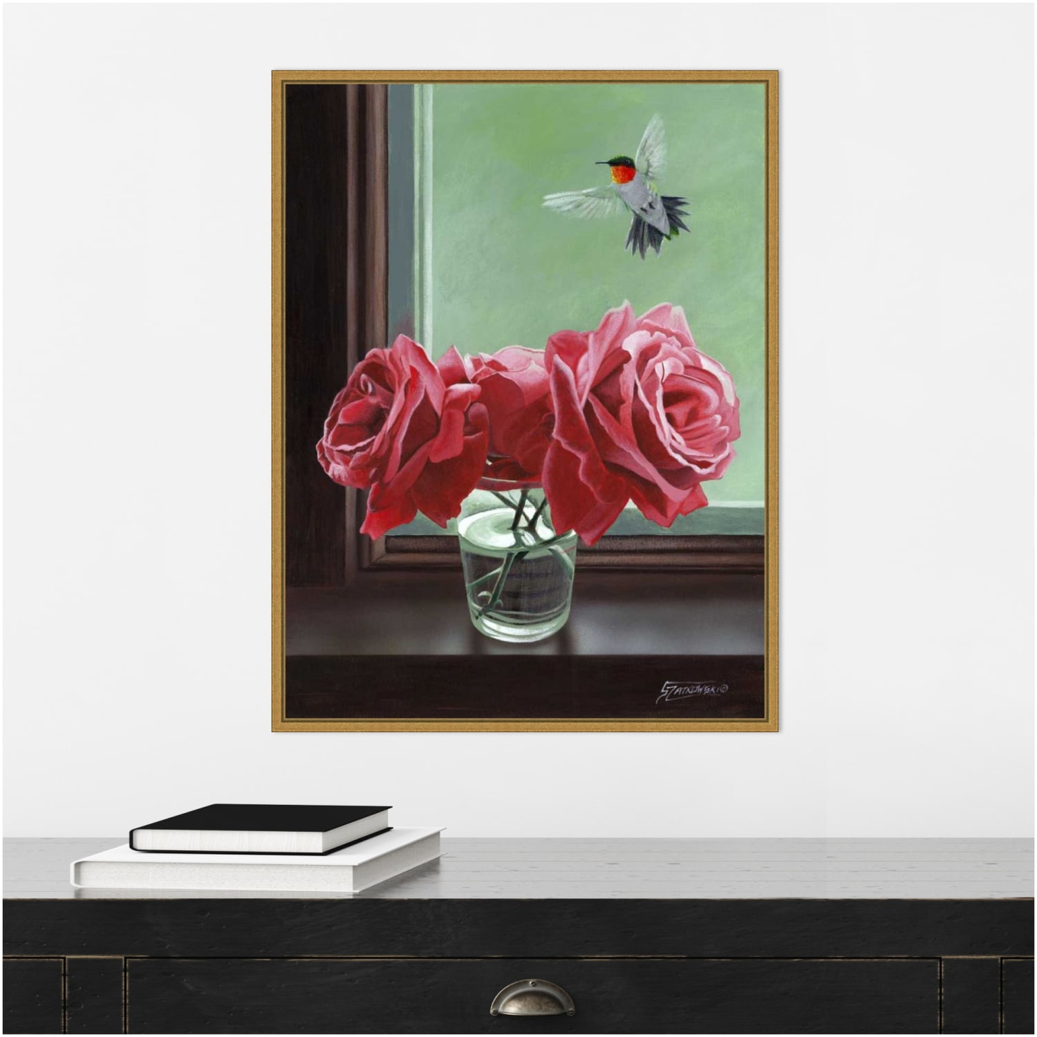 Amanti Art Window Shopping Rose by Fred Szatkowski Framed Canvas Wall Art Print, 24inH x 18inW, Gold - Image 5