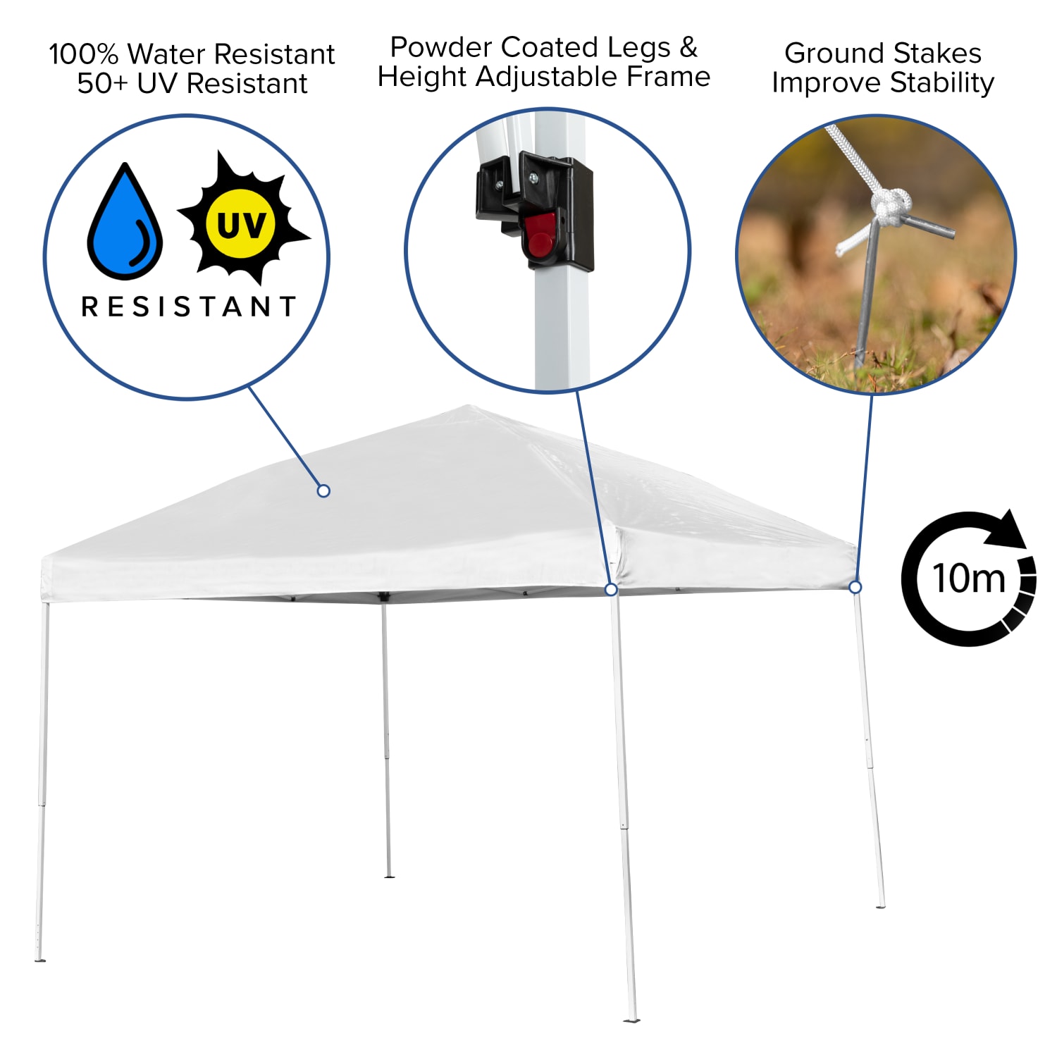 Flash Furniture 10ftx10ft Pop Up Event Canopy Tent with Carry Bag and Folding Bench Set - Portable Tailgate, Camping, Event Set, White - Image 5