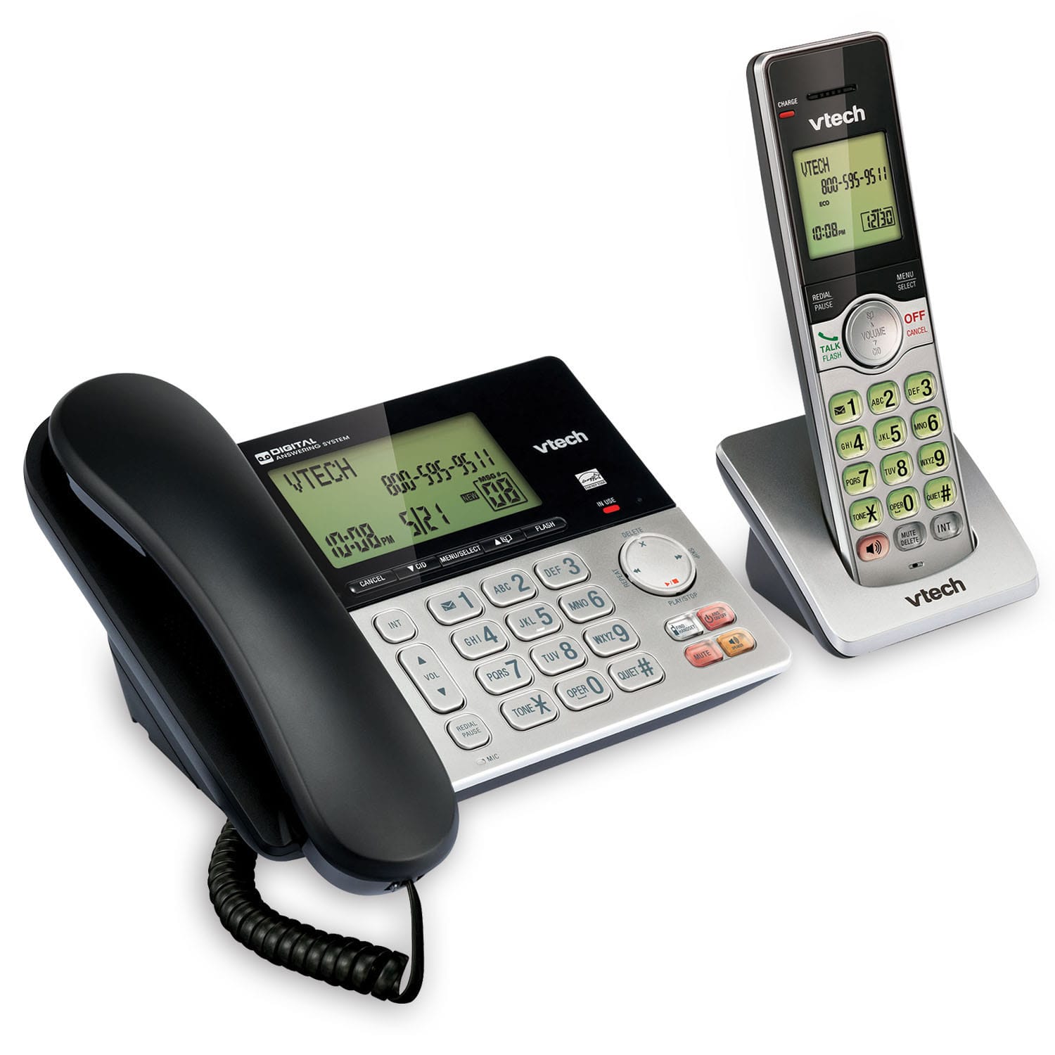 VTech CS6949 DECT 6.0 Standard Phone - Black, Silver - 1 x Phone Line - Speakerphone - Answering Machine - Hearing Aid Compatible - Image 3