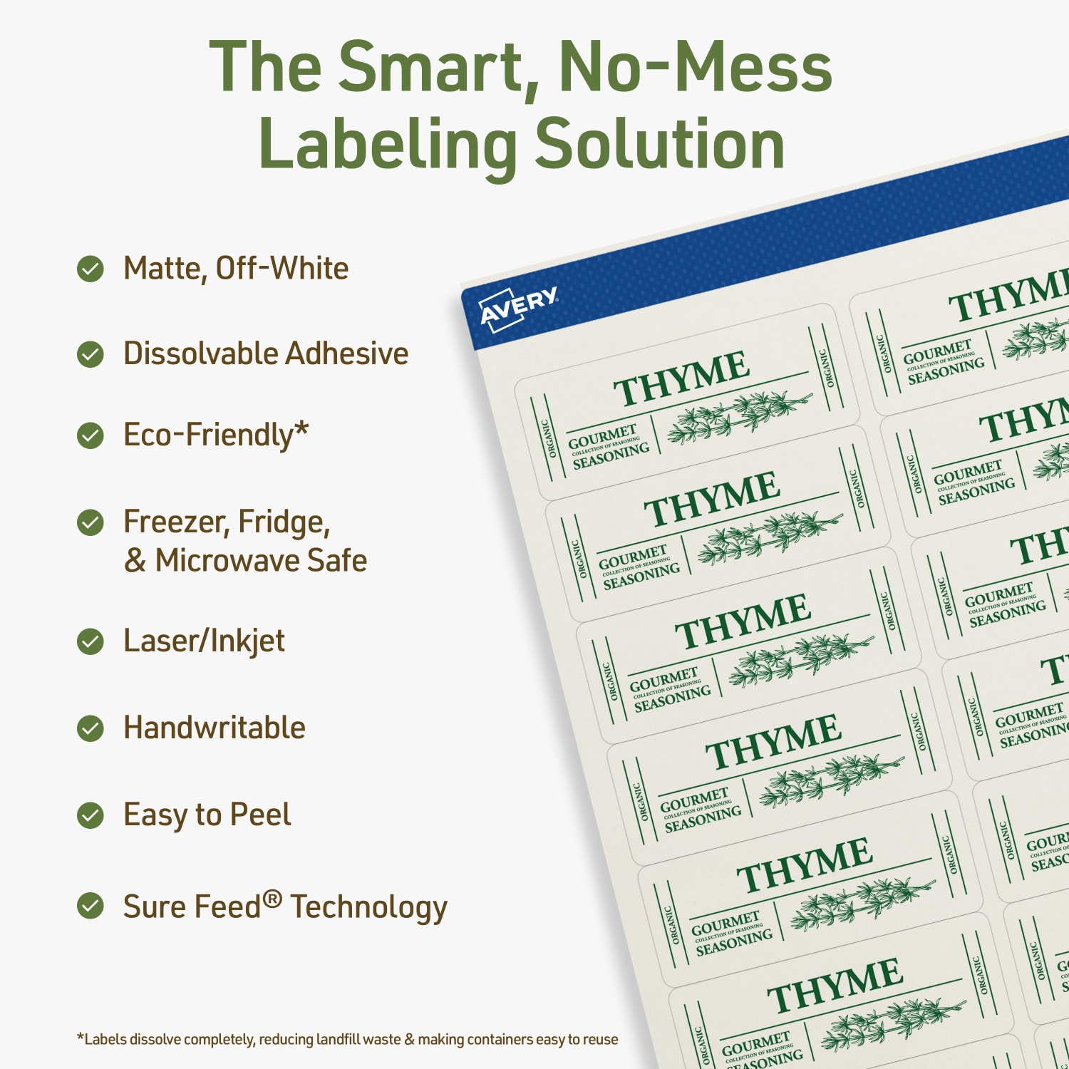 Avery Dissolvable Labels With Sure Feed Technology, 94200-DWMP10, Rectangle, 1inx2-5/8in, Matte Off-White, Pack Of 300 - Image 3
