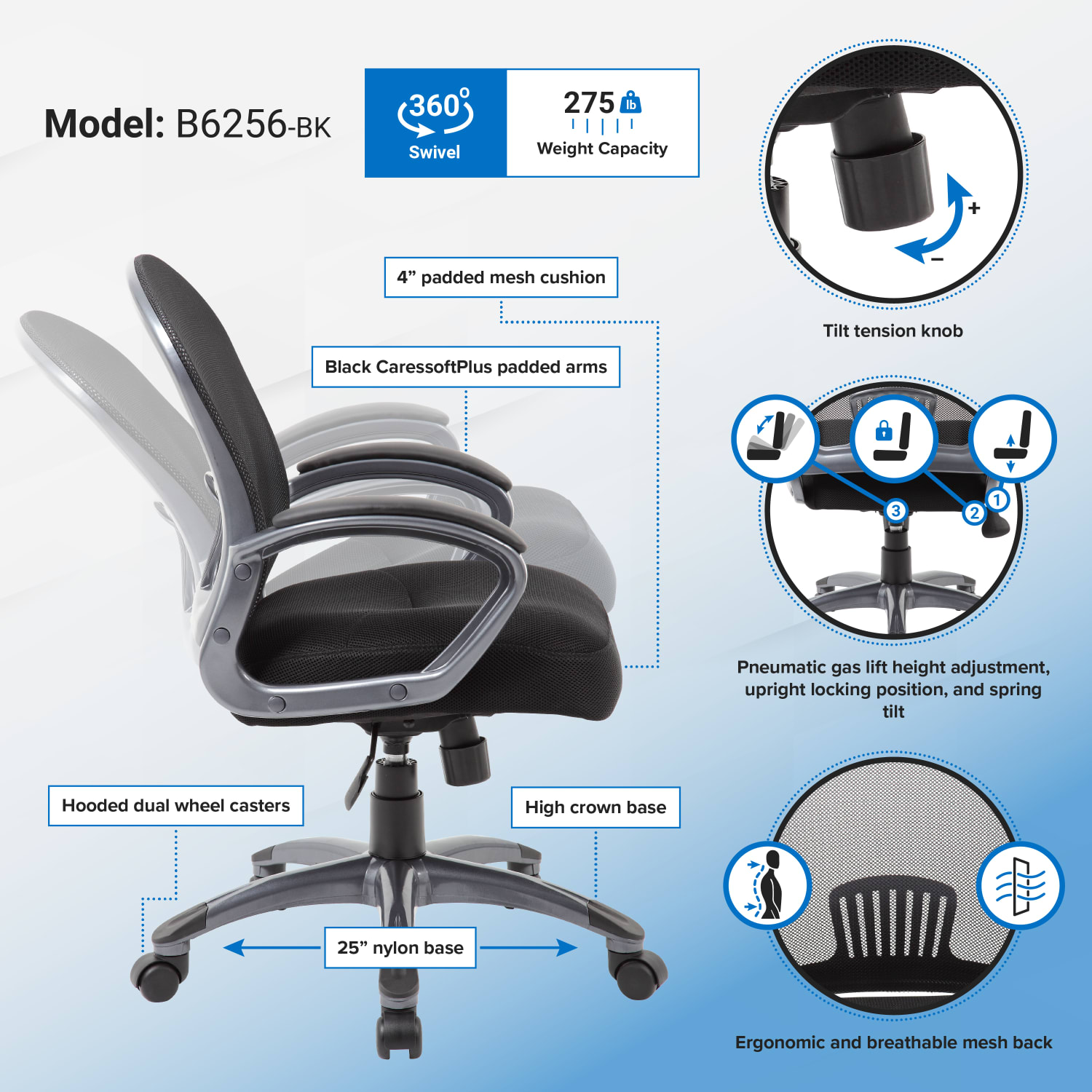 Boss Office Products Mesh Mid-Back Task Chair, Black - Image 8