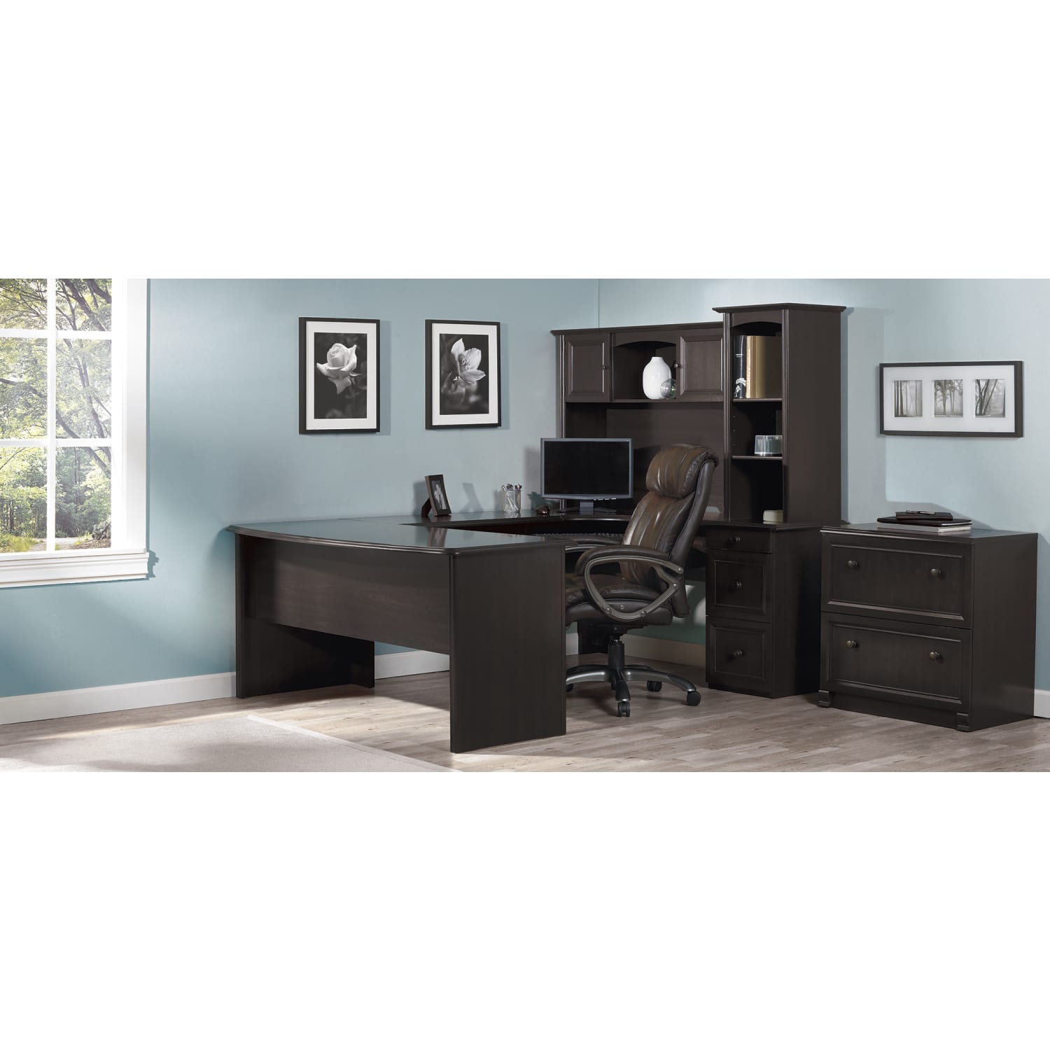 Realspace Broadstreet 65inW U-Shaped Executive Corner Desk, Walnut - Image 6