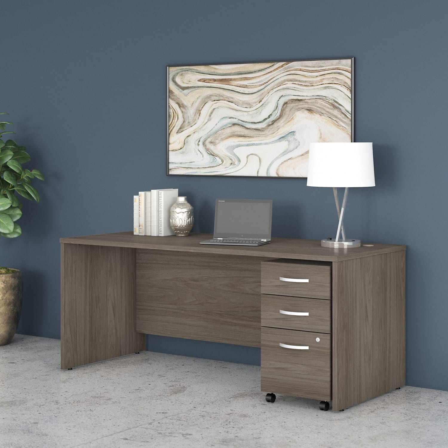 Bush Business Furniture Studio C Office 72inW Computer Desk With Mobile File Cabinet, Modern Hickory, Standard Delivery - Image 3