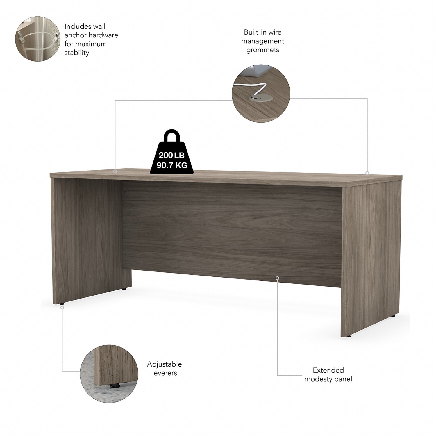 Bush Business Furniture Studio C Office 72inW Computer Desk With Mobile File Cabinet, Modern Hickory, Standard Delivery - Image 4