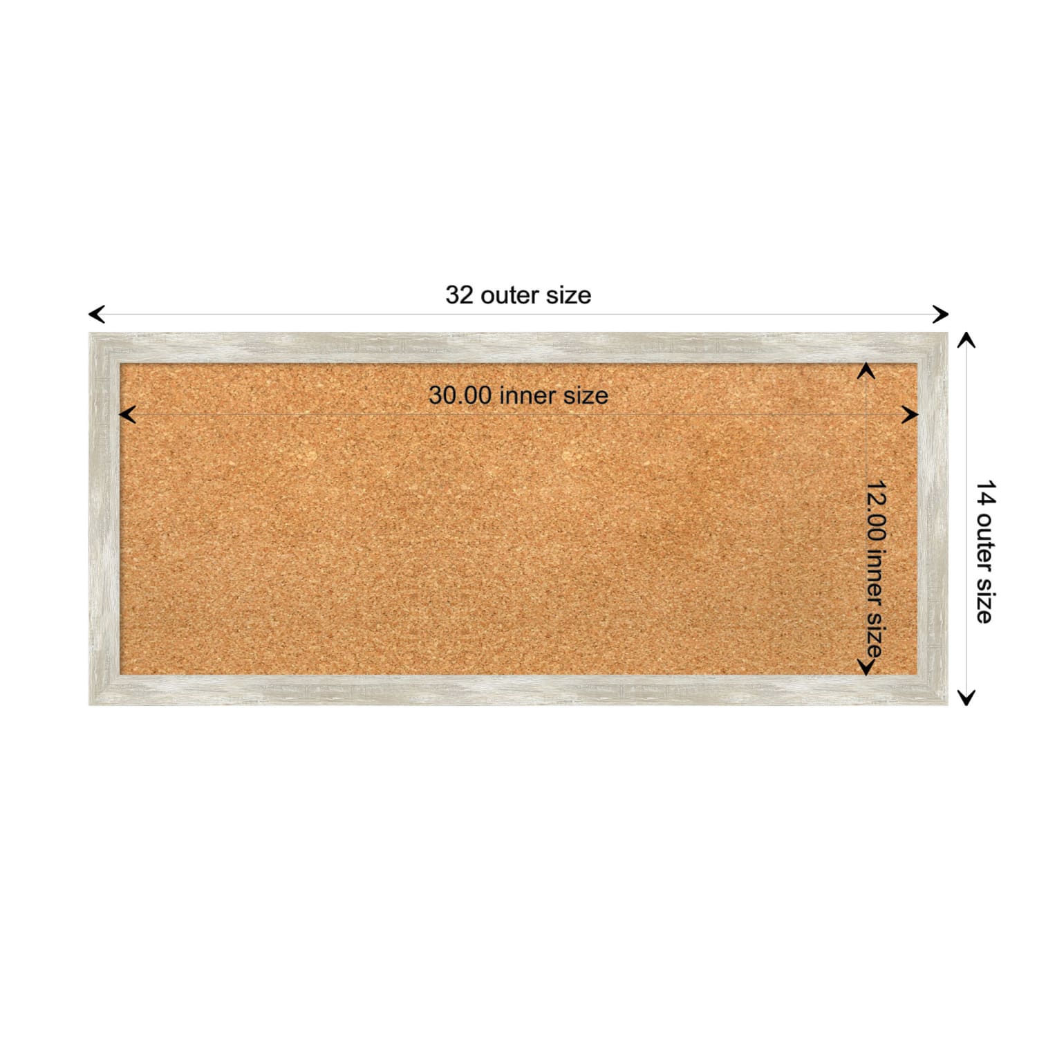Amanti Art Rectangular Non-Magnetic Cork Bulletin Board, Natural, 32in x 14in, Crackled Metallic Narrow Plastic Frame - Image 6