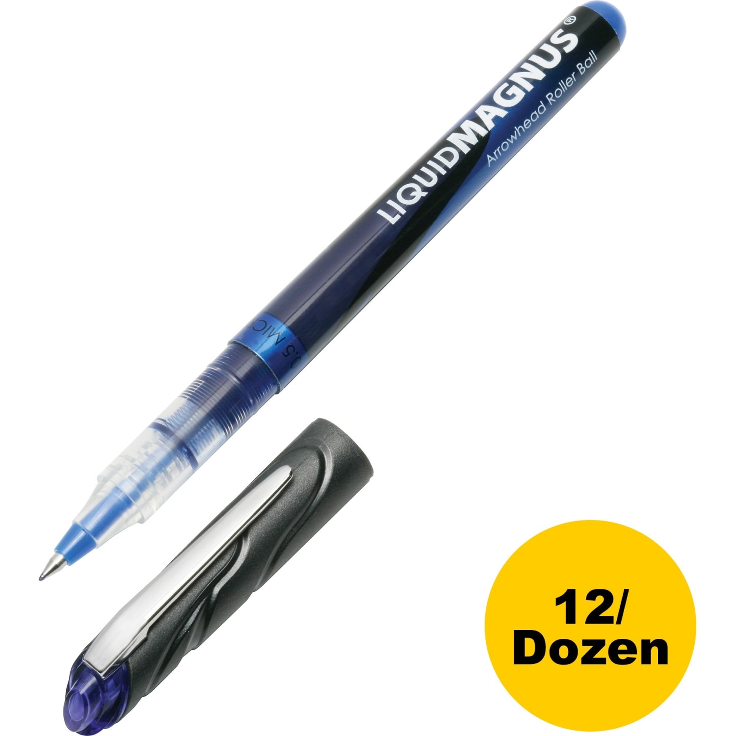 SKILCRAFT AbilityOne Free Ink Rollerball Pens, Fine Point, 0.5 mm, Silver Barrel, Blue Ink, Pack Of 12 Pens - Image 4