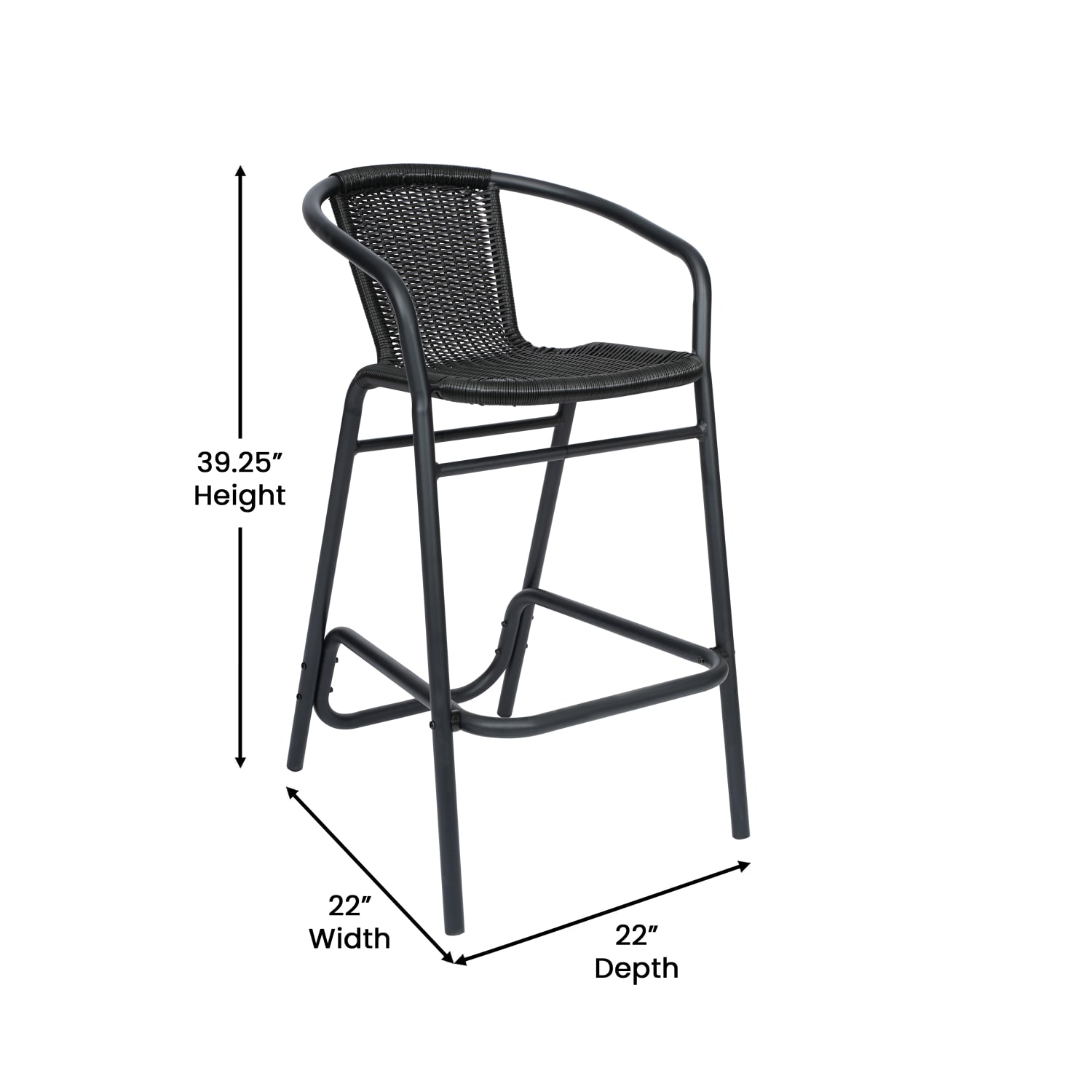 Flash Furniture Lila Commercial Grade Indoor-Outdoor PE Rattan Restaurant Barstool with Aluminum Frame and Footrest, Black - Image 6