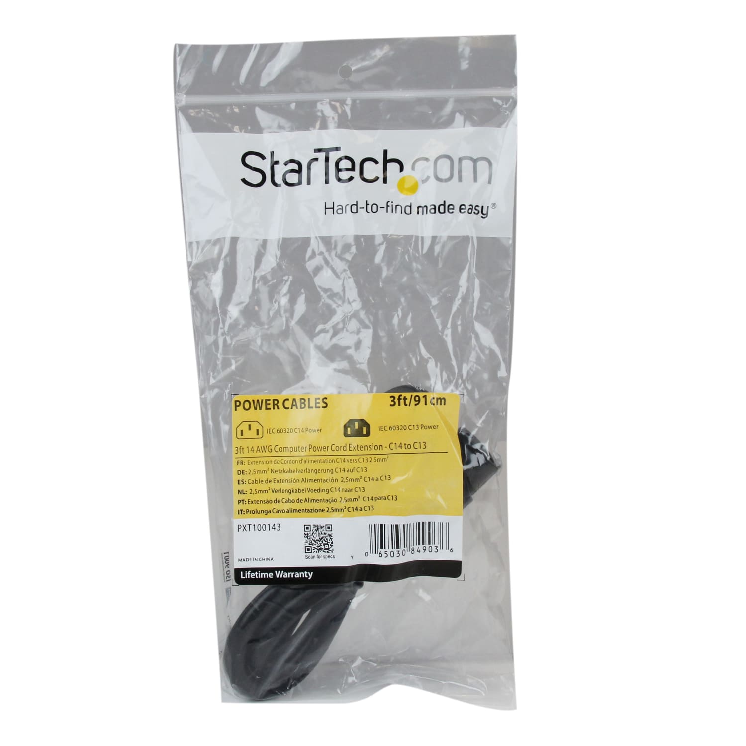 StarTech.com 3ft (1m) Heavy Duty Extension Cord, IEC C14 to IEC C13 Black Extension Cord, 15A 125V, 14AWG, Heavy Gauge Power Cable - Image 6