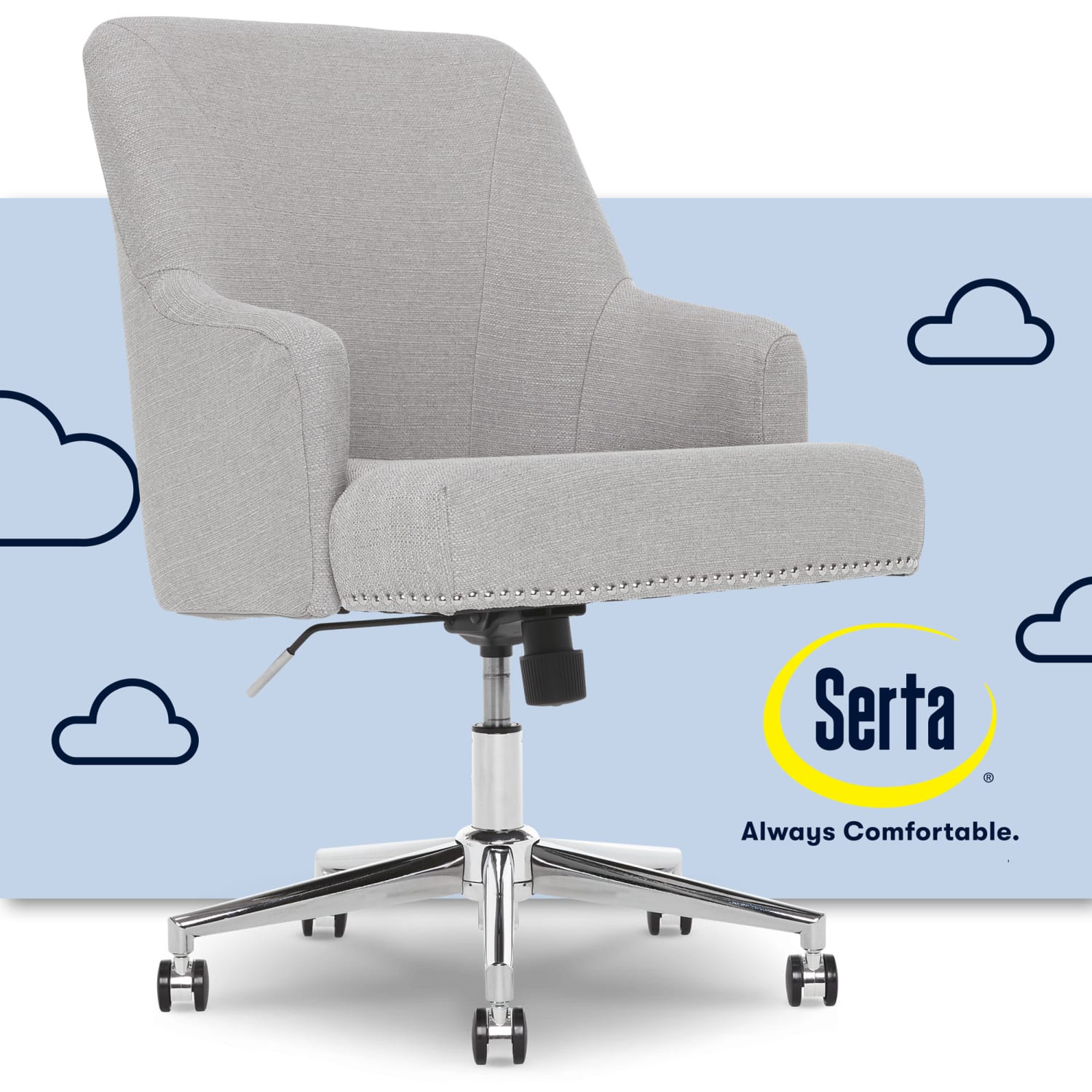Serta Leighton MidBack Office Chair Light GrayChrome PopularChairscom Serta Leighton Mid Back Office Chair Light GrayChrome PopularChairscom