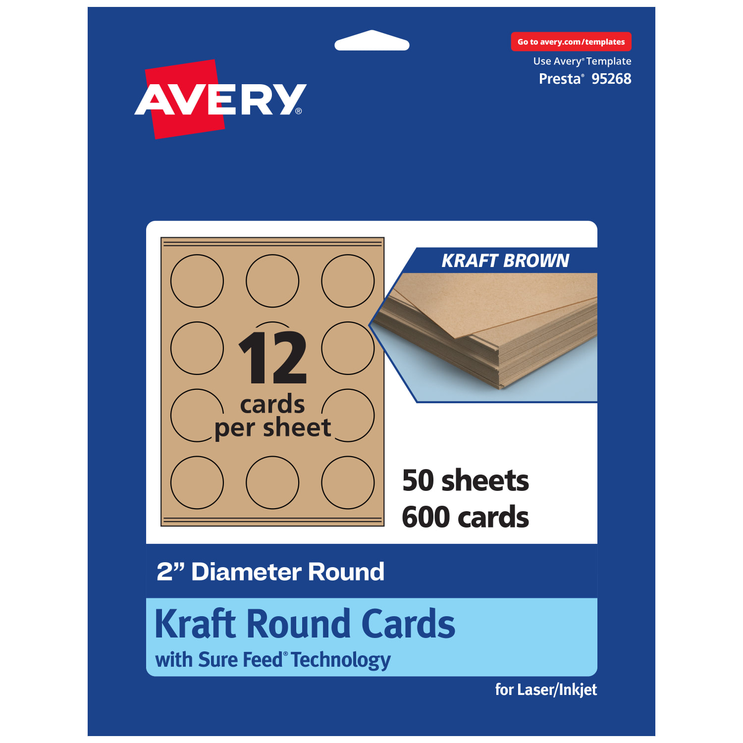 Avery Printable Business Cards With Sure Feed Technology, 95268-KMC50, Round, 2in Diameter, Kraft Brown, Pack Of 600 - Image 3
