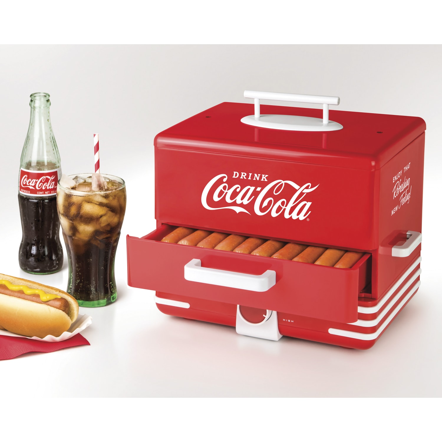 Nostalgia Electrics Large Coca-Cola Hot Dog Steamer, Red - Image 4