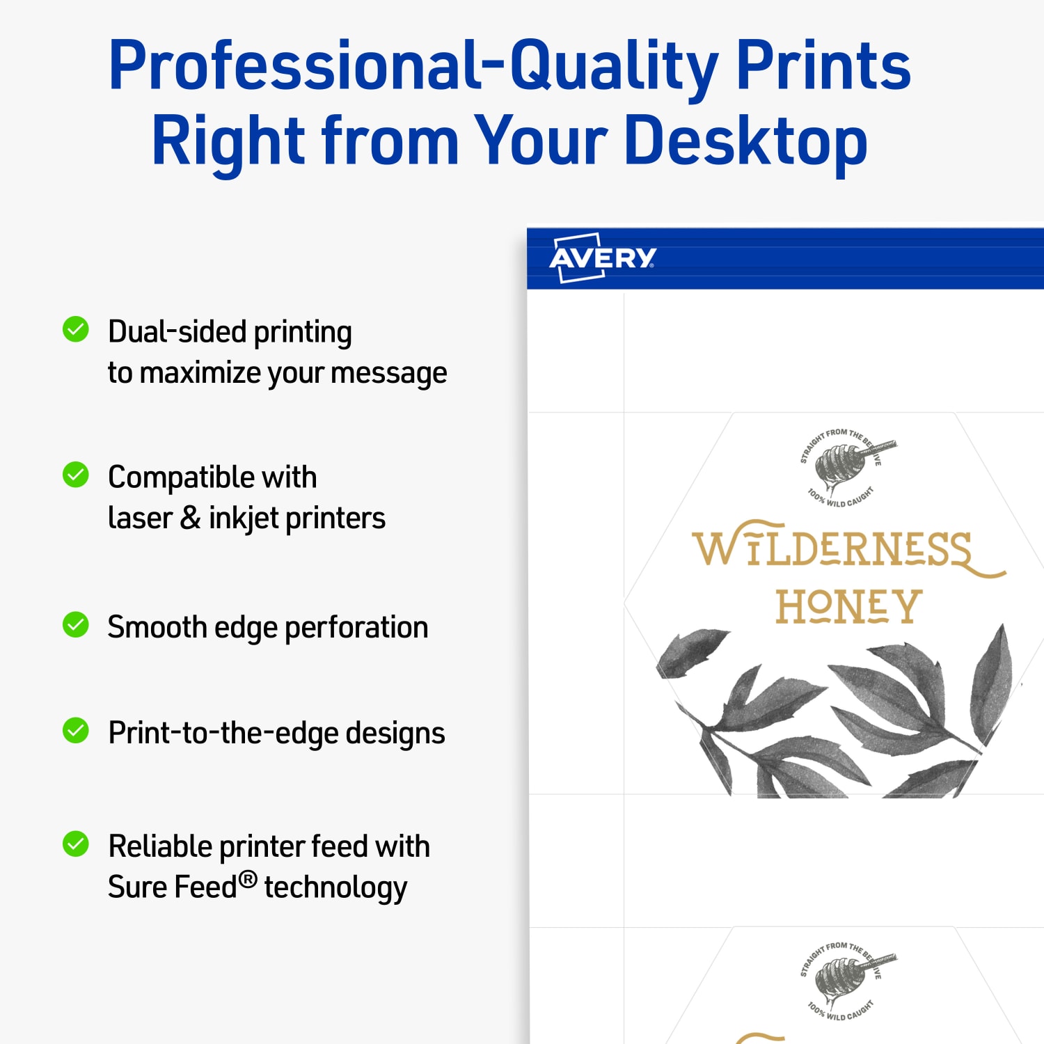 Avery Print-To-The-Edge Business Cards With Sure Feed Technology, 2-1/2inx2-9/10in Hexagon, Matte White, Pack Of 60 - Image 3