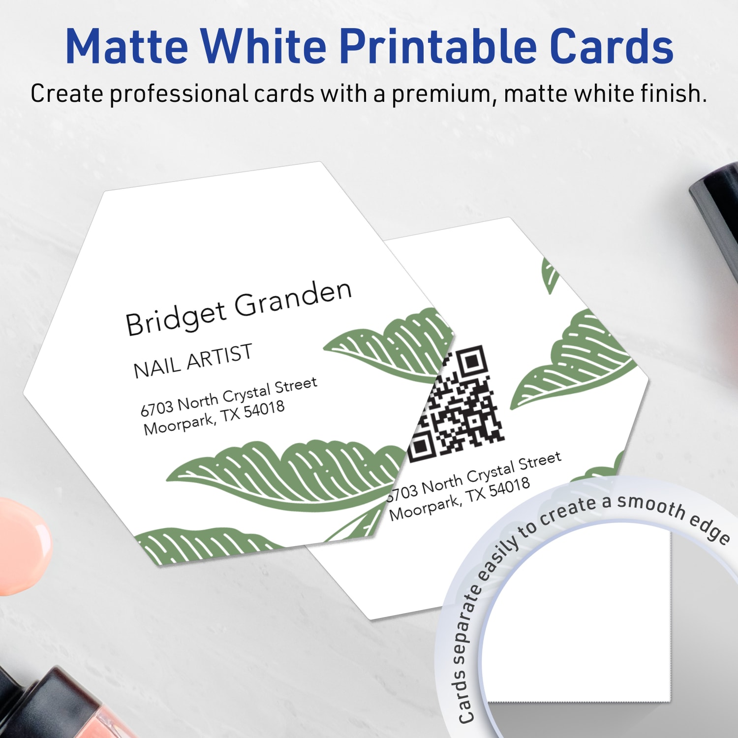 Avery Print-To-The-Edge Business Cards With Sure Feed Technology, 2-1/2inx2-9/10in Hexagon, Matte White, Pack Of 60 - Image 4