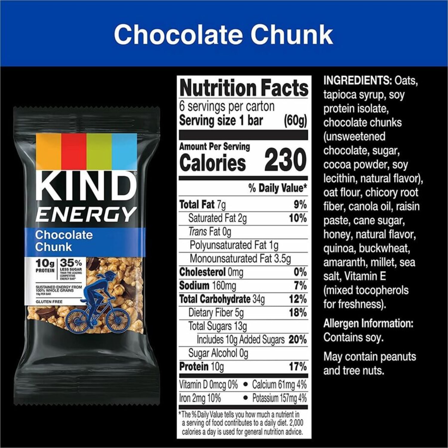KIND Energy Bars - Trans Fat Free, Gluten-free, Individually Wrapped - Chocolate Chunk - 2.10 oz - 6 / Box - Image 5