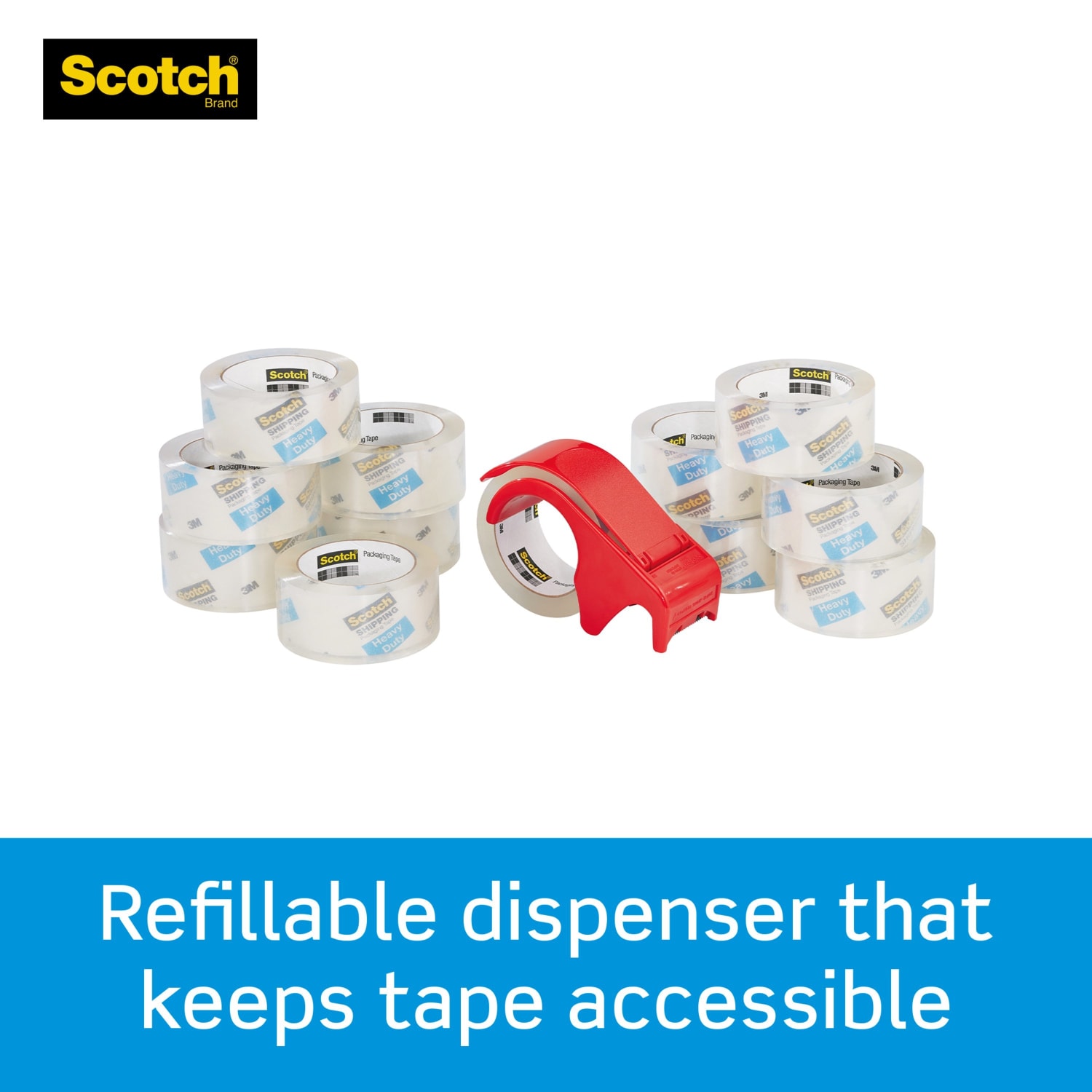 Scotch Heavy Duty Shipping Packing Tape, 12 Tape Rolls with 1 Dispenser, 1 7/8 x 54.6 yd, 1in Core, Designed for Packing, Shipping and Mailing, Guaranteed to Stay Sealed, Clear - Image 3