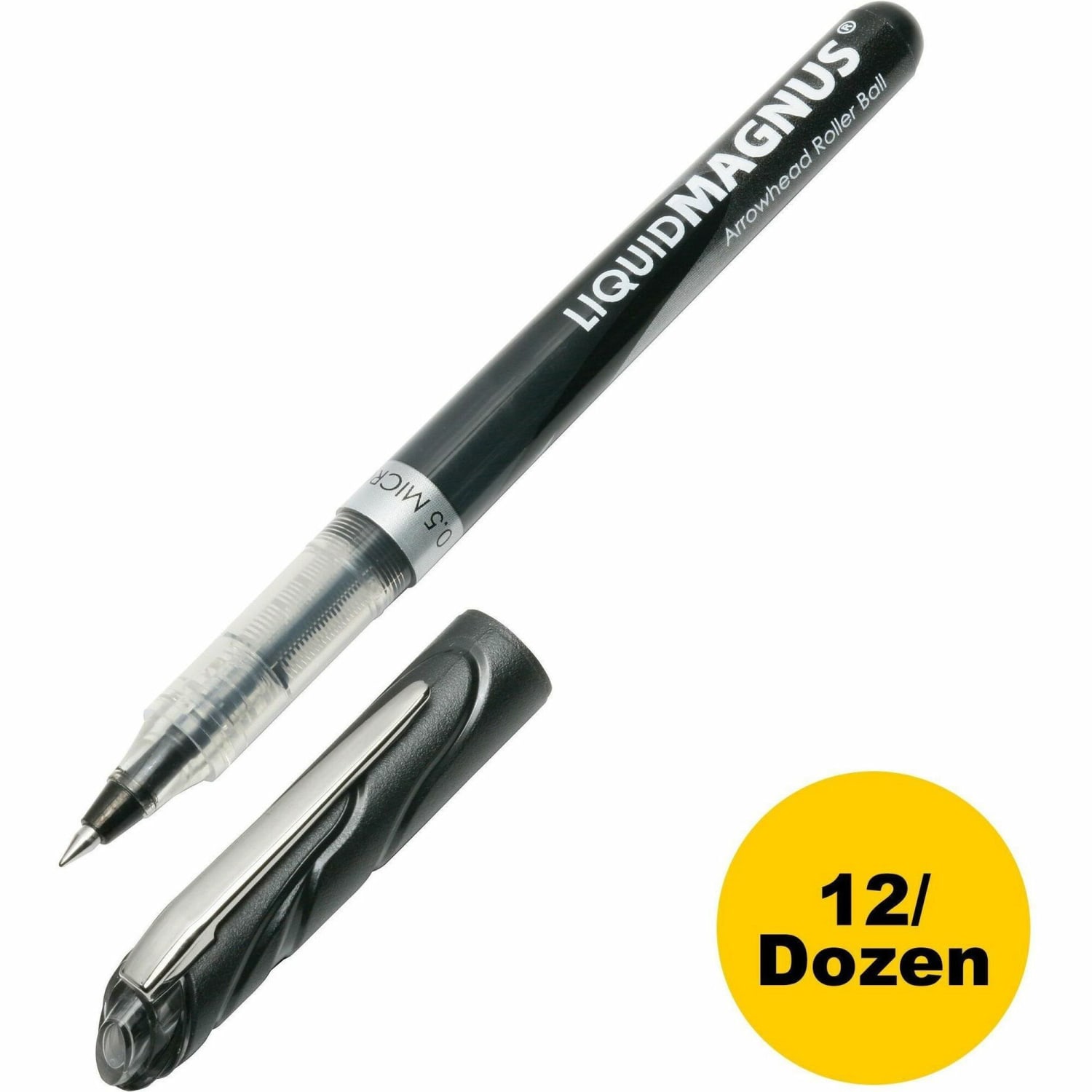 SKILCRAFT AbilityOne Free Ink Rollerball Pens, Fine Point, 0.5 mm, Silver Barrel, Black Ink, Pack Of 12 Pens - Image 3