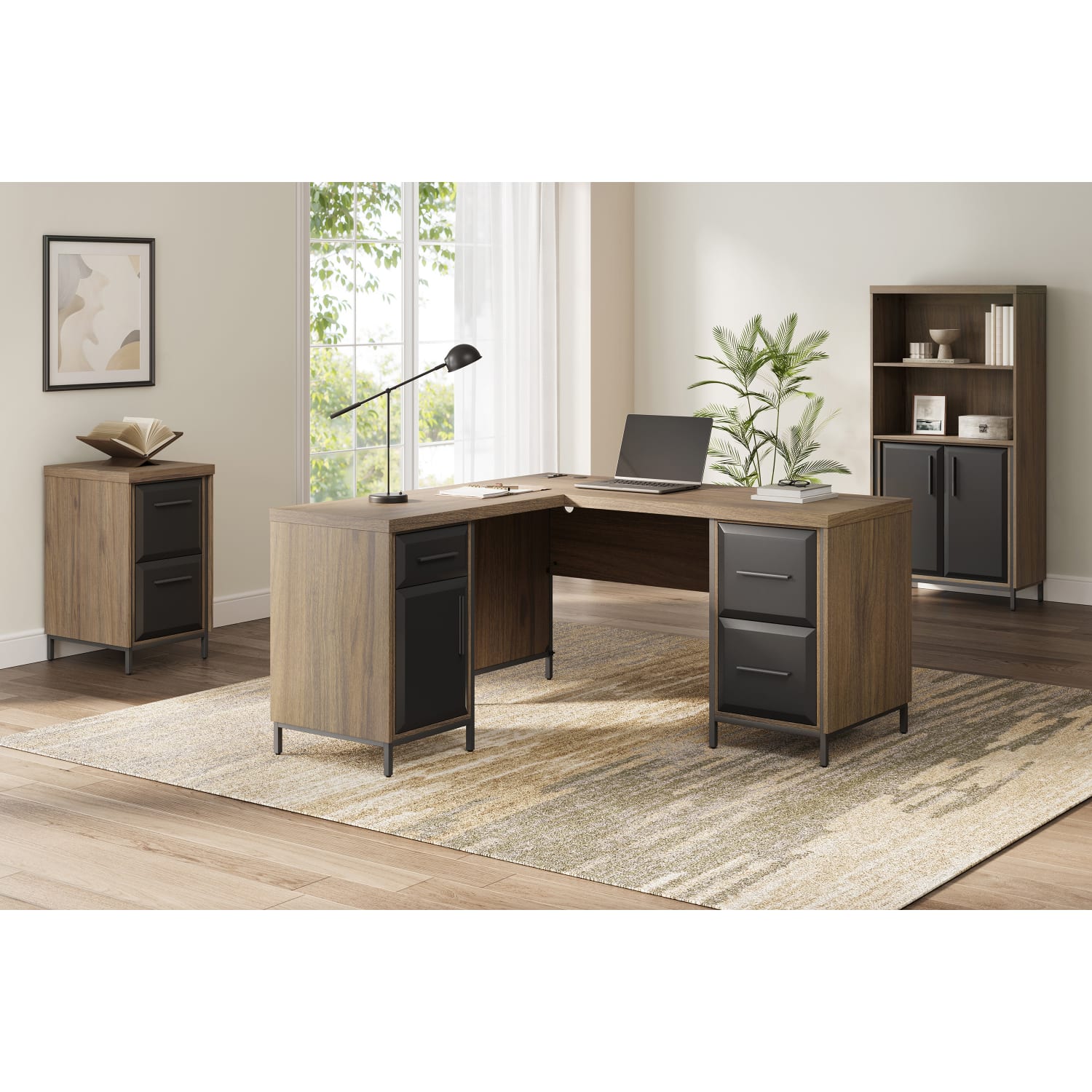 Thomasville Alderbrook 60inW L-Shaped Corner Desk With Integrated Power Outlet, Walnut/Matte Black - Image 4