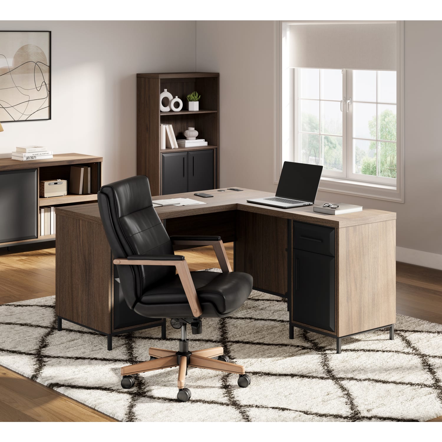 Thomasville Alderbrook 60inW L-Shaped Corner Desk With Integrated Power Outlet, Walnut/Matte Black - Image 6