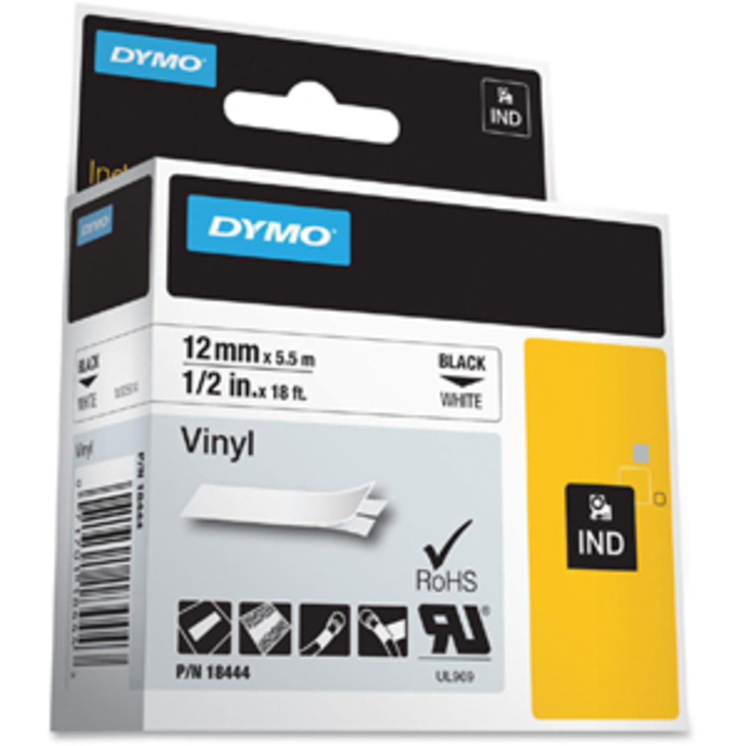 Dymo Rhino Industrial Vinyl Labels, 1/2in x 18-1/16ft, White/Black - Image 3