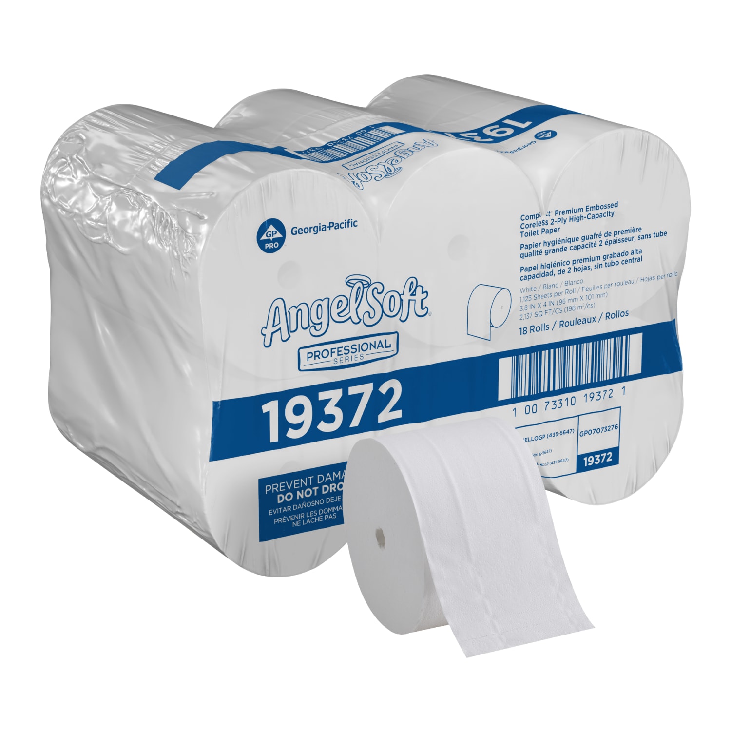 Angel Soft Compact by GP PRO, 2 Ply, Premium Embossed Coreless Toilet Paper, 4x3.8, 20% Recycled, White, 1125 Sheets, 18 Rolls per Case