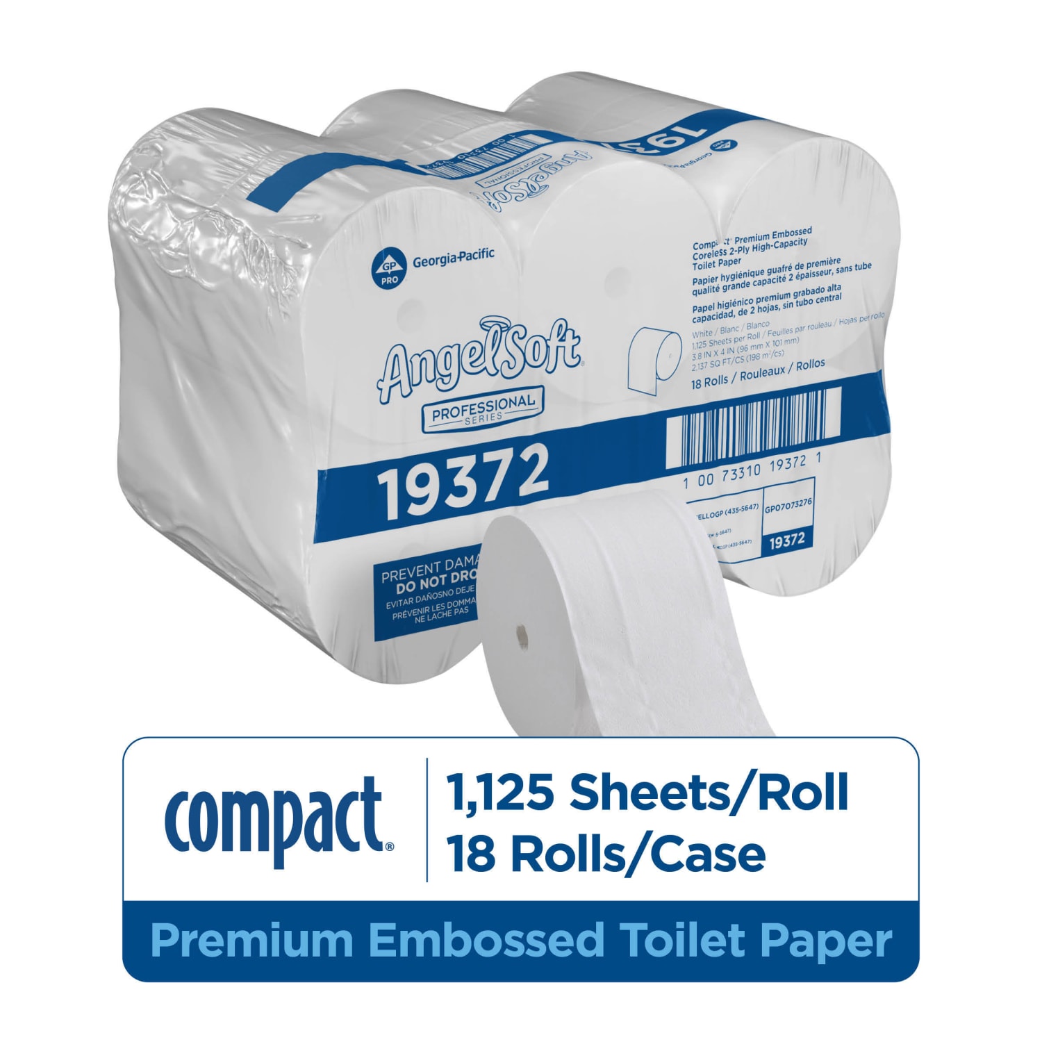 Angel Soft Compact by GP PRO, 2 Ply, Premium Embossed Coreless Toilet Paper, 4x3.8, 20% Recycled, White, 1125 Sheets, 18 Rolls per Case - Image 3