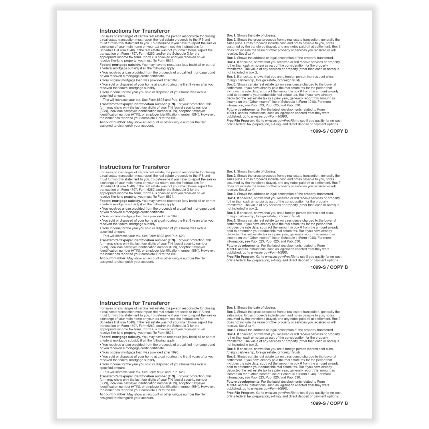 ComplyRight 1099-S Tax Forms, Transfer or Copy B, 3-Up, 8-1/2in x 11in, Pack Of 150 Forms - Image 3