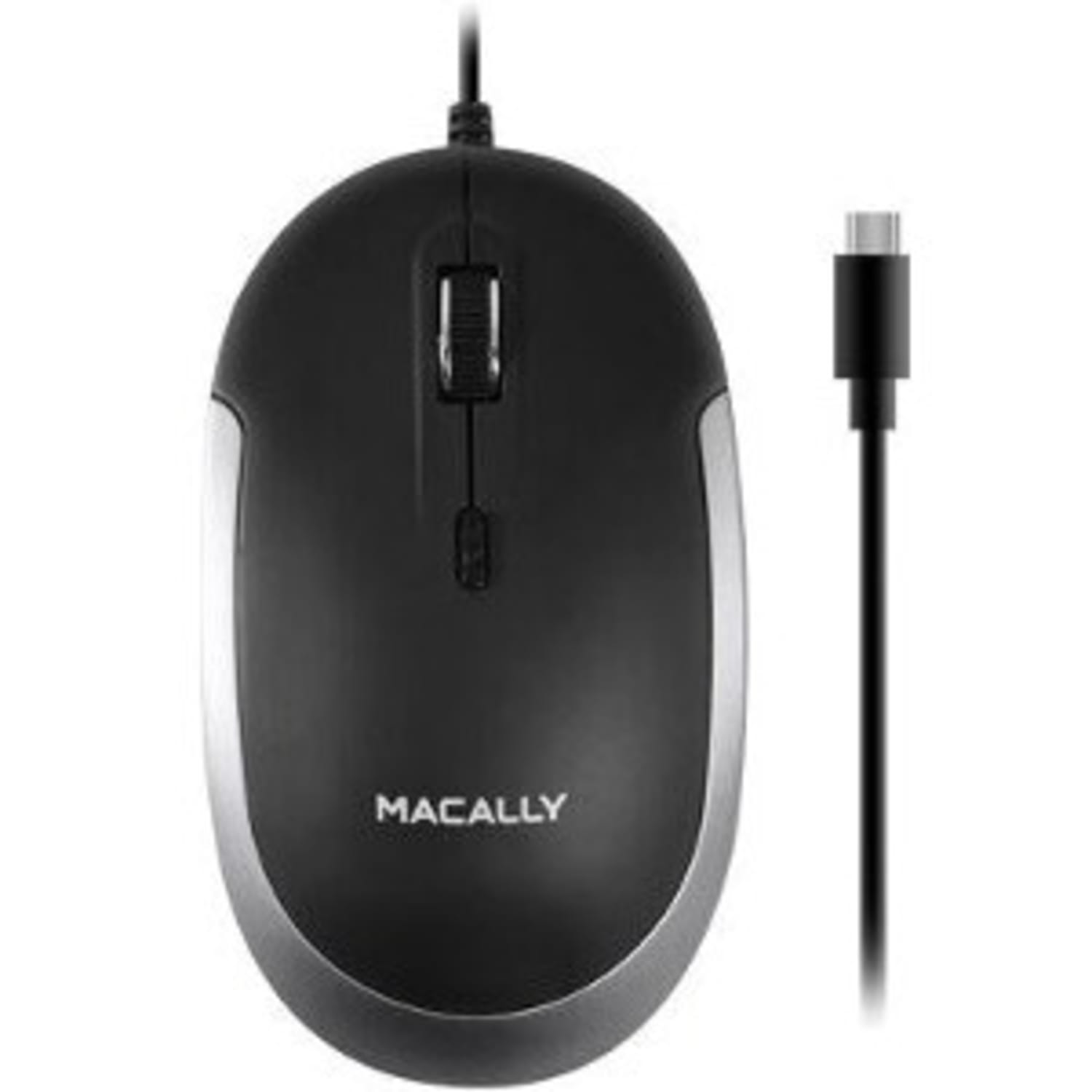 Macally USB-C Optical Quiet Click Mouse for Mac/PC Black & Space Gray - Optical - Cable - Black, Space Gray - UCDYNAMOUSESG