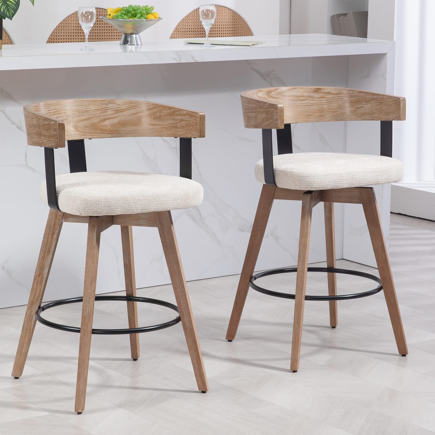 Glamour Home Beck Fabric Counter Height Stool With Back, Beige - Image 3