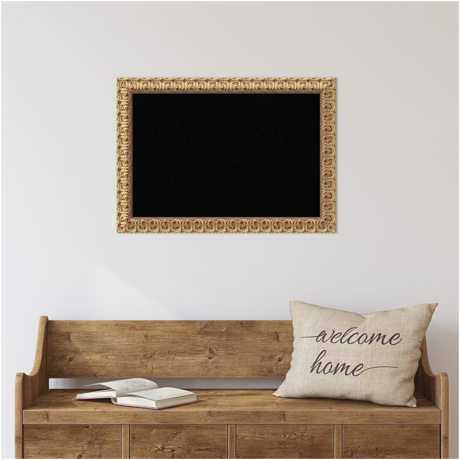 Amanti Art Florentine Non-Magnetic Cork Bulletin Board, 27in x 19in, Black, Gold Wood Frame - Image 3