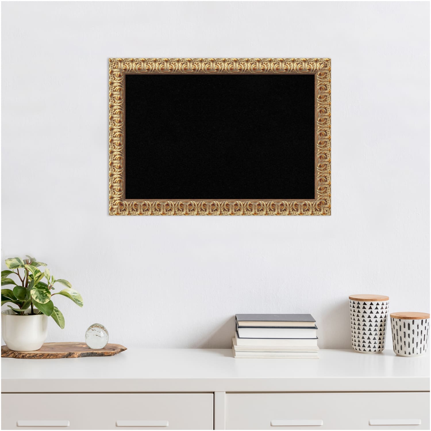 Amanti Art Florentine Non-Magnetic Cork Bulletin Board, 27in x 19in, Black, Gold Wood Frame - Image 4