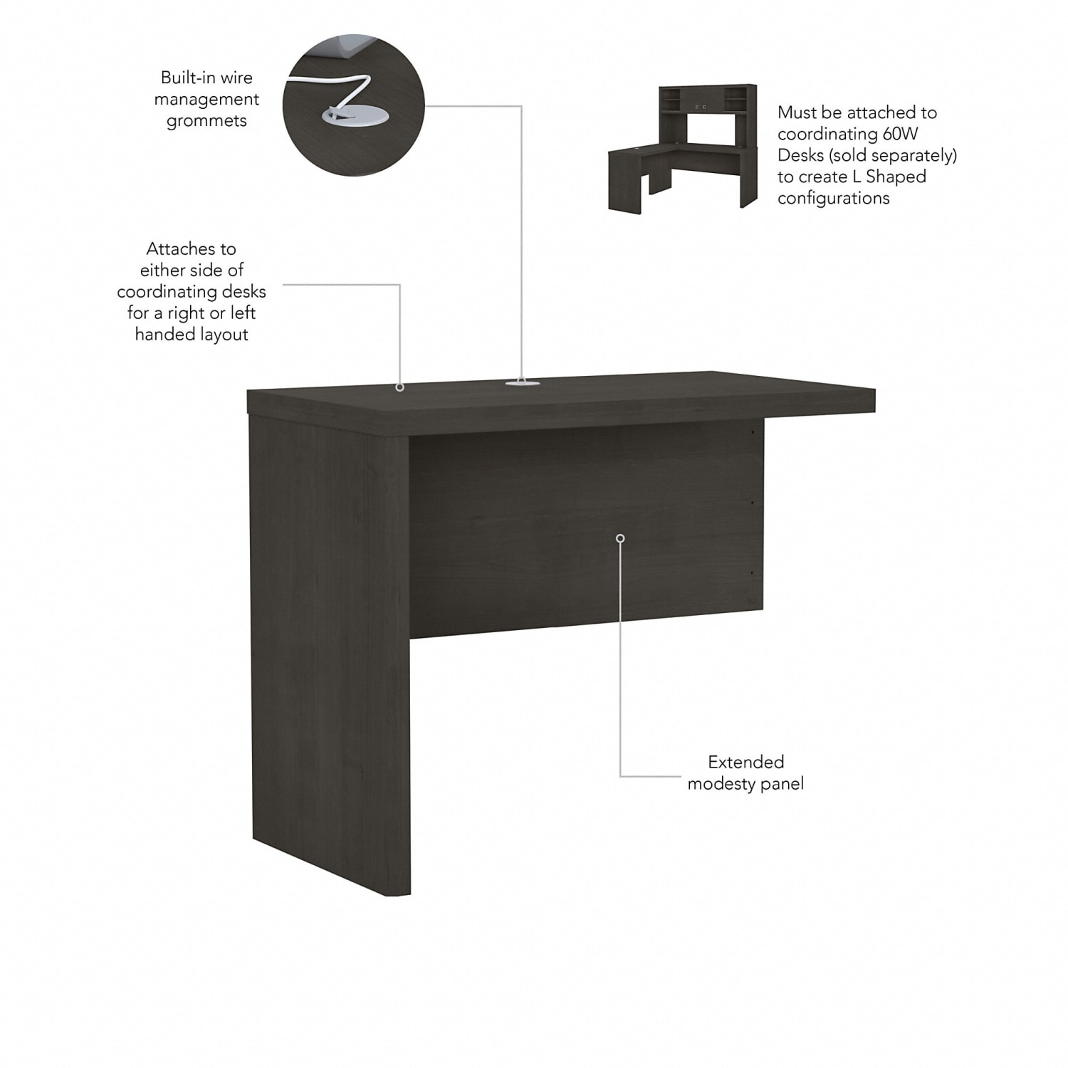 Bush Business Furniture Echo 37inW Desk Return, Charcoal Maple, Standard Delivery - Image 4
