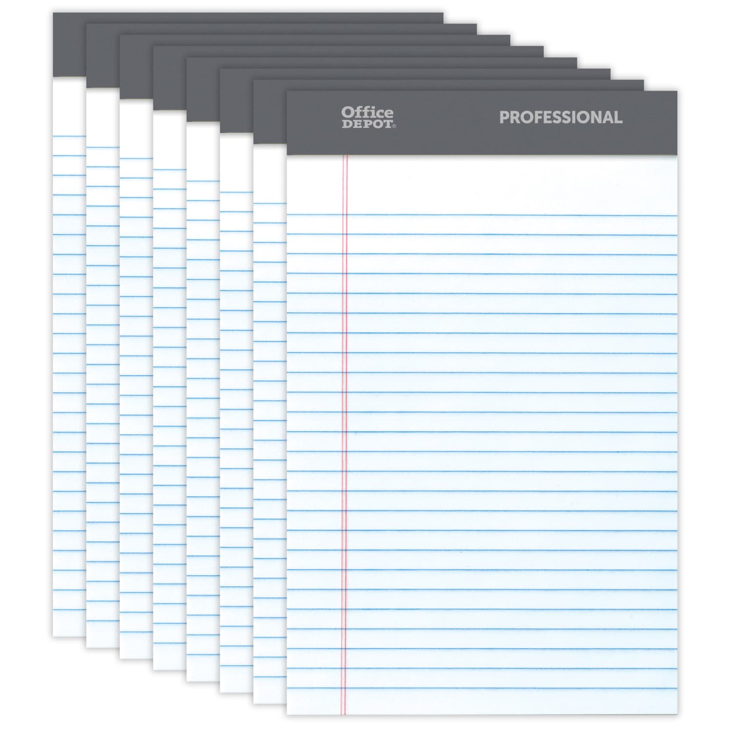 Office Depot Brand Professional Writing Pads, 5in x 8in, Narrow Ruled, 50 Sheets, White, Pack Of 8