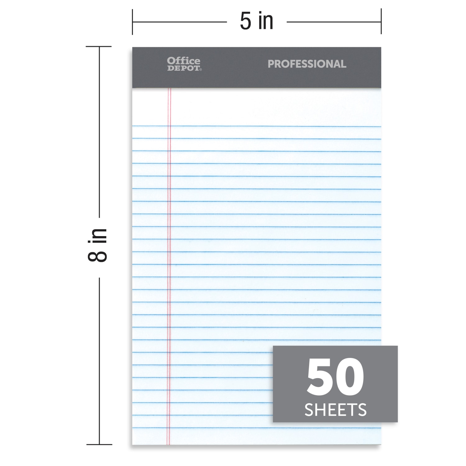 Office Depot Brand Professional Writing Pads, 5in x 8in, Narrow Ruled, 50 Sheets, White, Pack Of 8 - Image 5