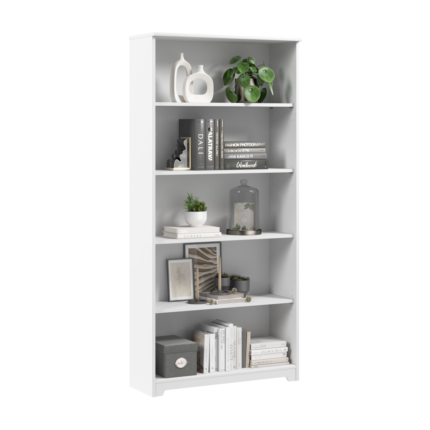 Bush Business Furniture Cabot 67inH 5-Shelf Bookcase, White, Standard Delivery