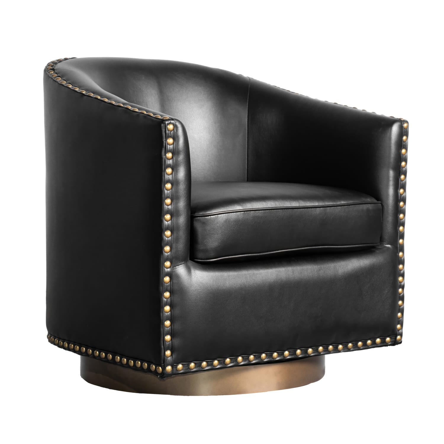 Flash Furniture Myles Club Style Commercial Barrel Accent Armchair with 360 deg. Swivel Metal Base and Upholstery with Decorative Nail Head Trim, Black