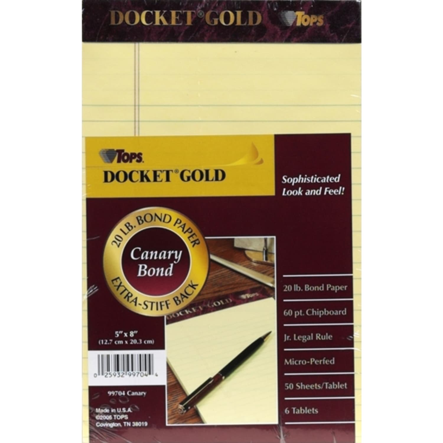 TOPS Docket Gold Premium Writing Pads, 5in x 8in, Jr. Legal Rule, Canary, 50 Sheets Per Pad, Pack Of 6 Pads - Image 6